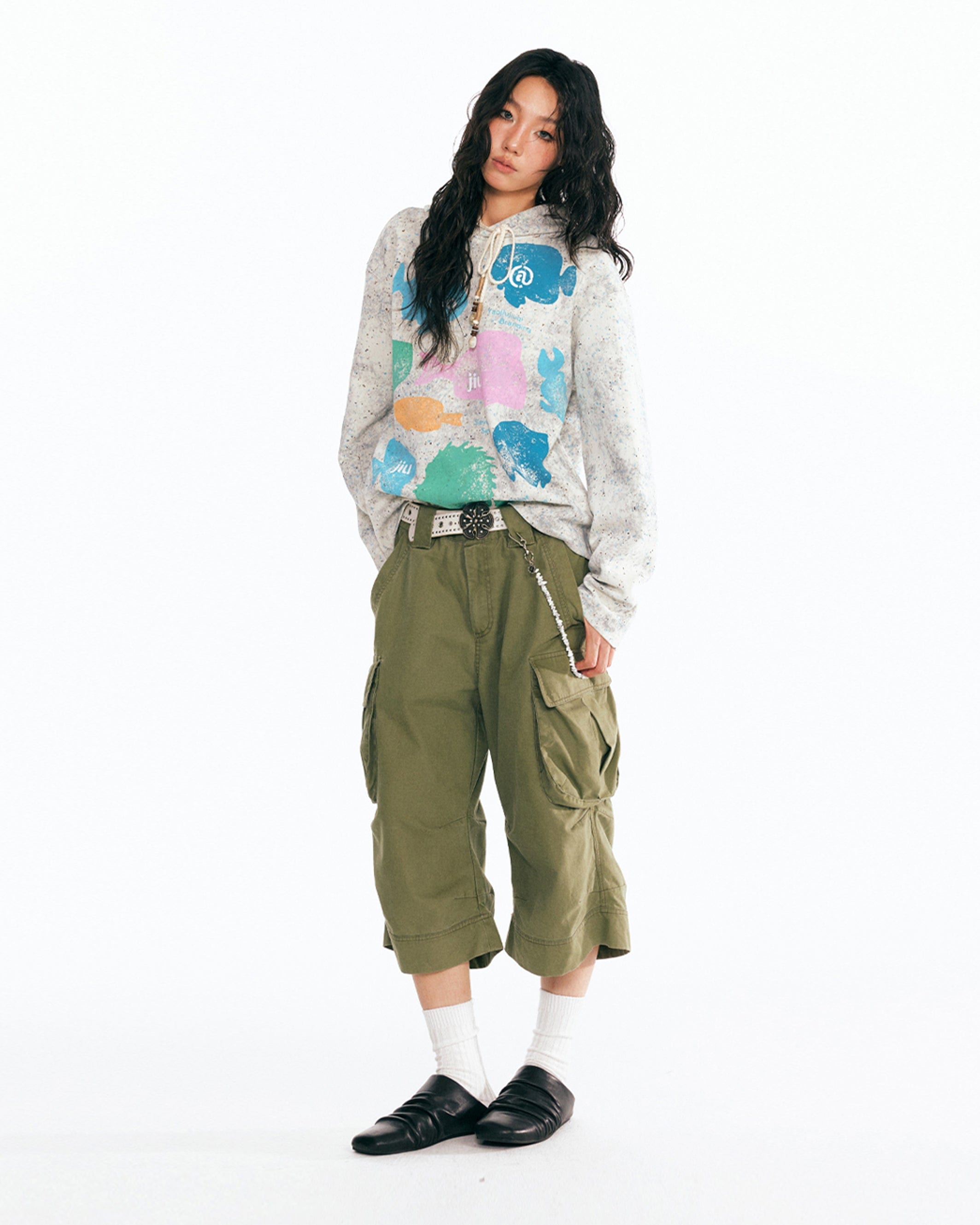 1997 POSTOFFICE Retro Fish Graphic Shell-Bead Hoodie