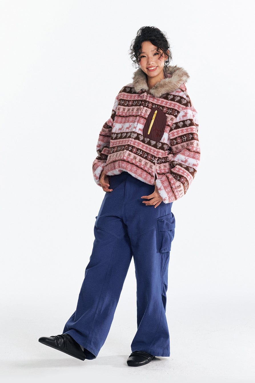 1997 POSTOFFICE Fair Isle Sherpa Hooded Jacket