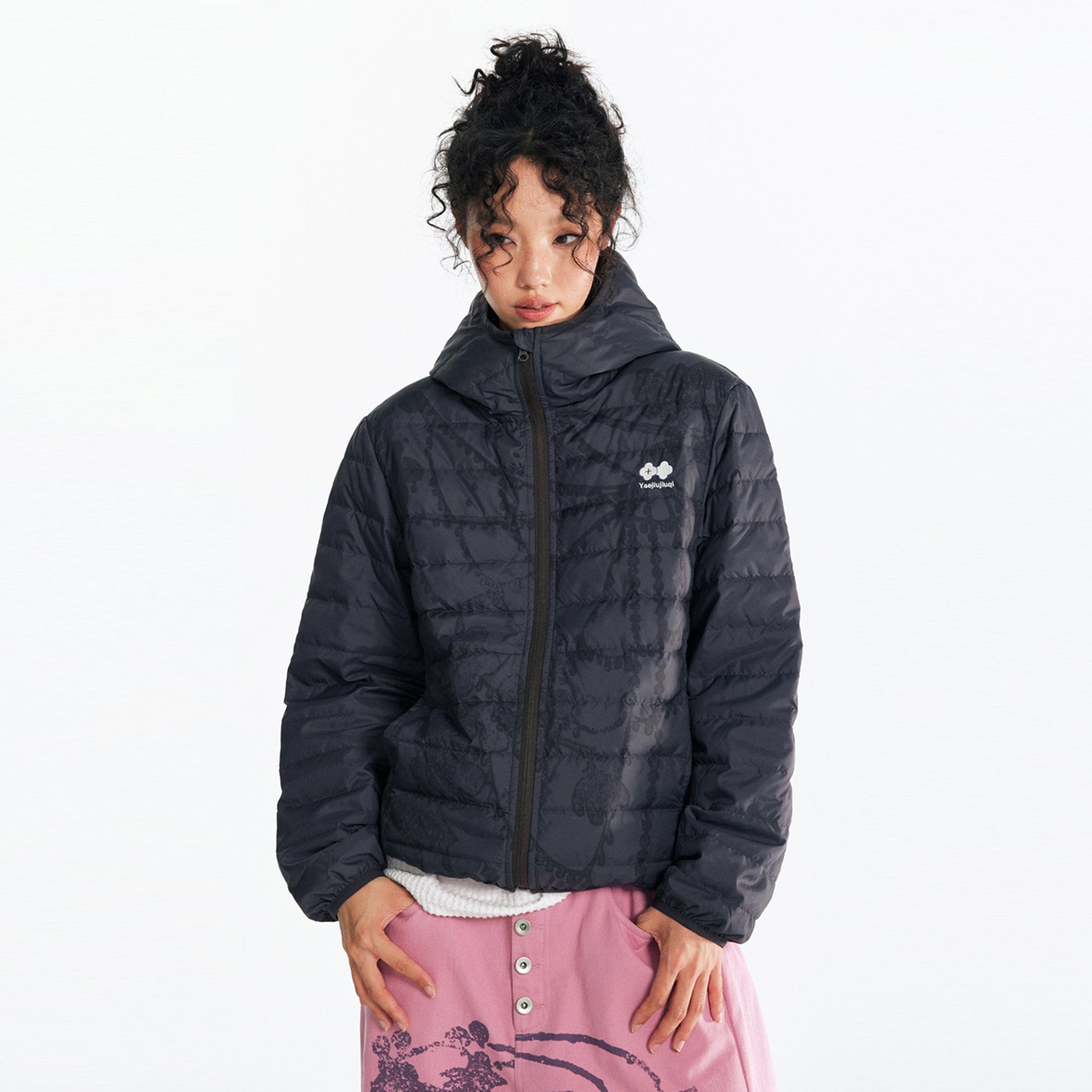 1997 POSTOFFICE Spiderweb Graphic Hooded Down Jacket