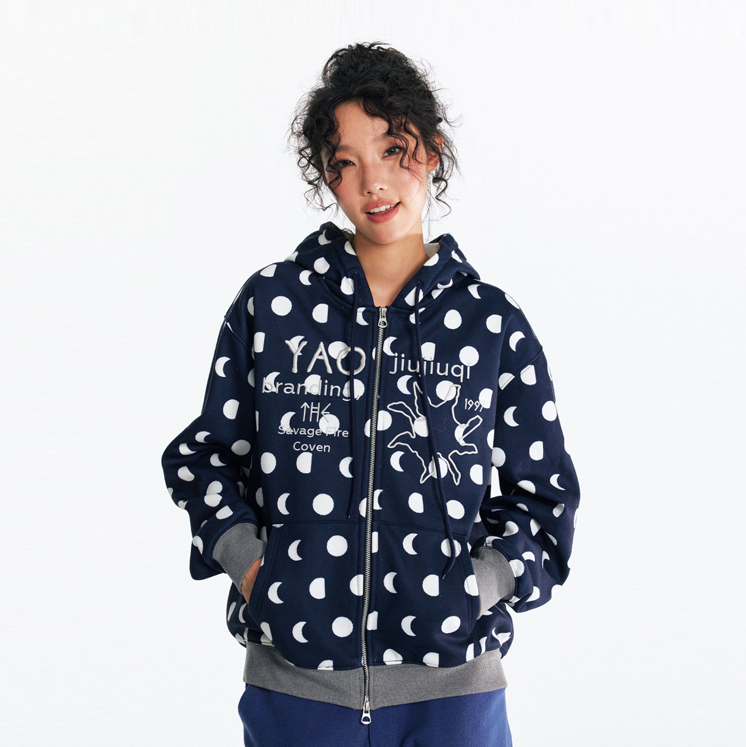 1997 POSTOFFICE Retro Polka-Dot Full-Print Zip-Up Hoodie