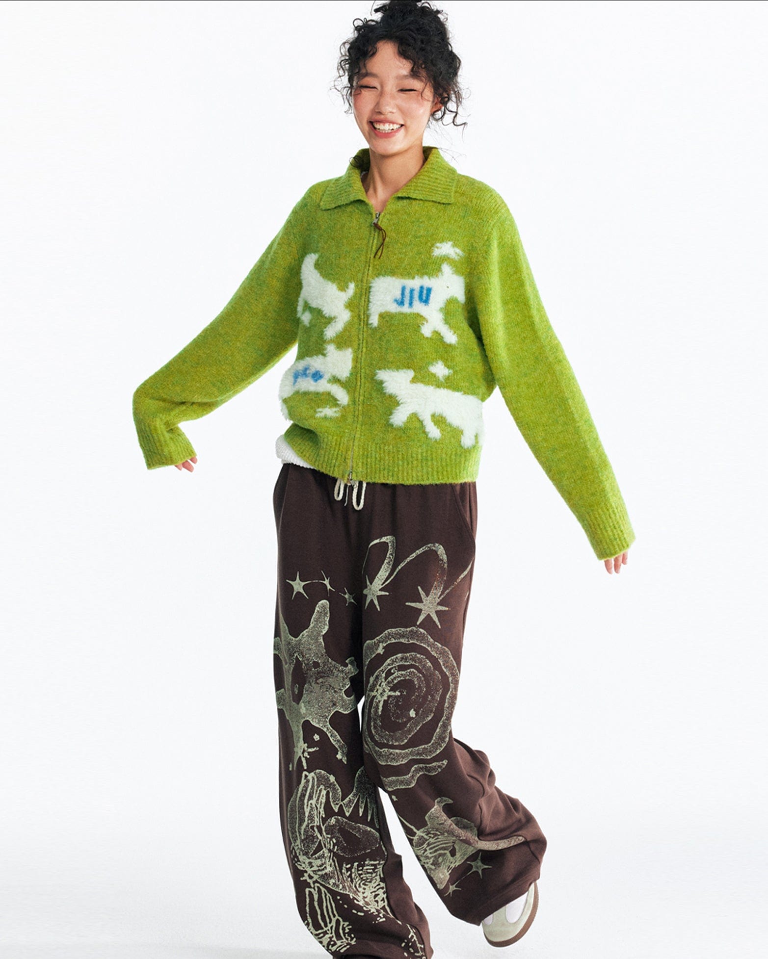 1997 POSTOFFICE Mohair Jacquard Zip-Up Cardigan