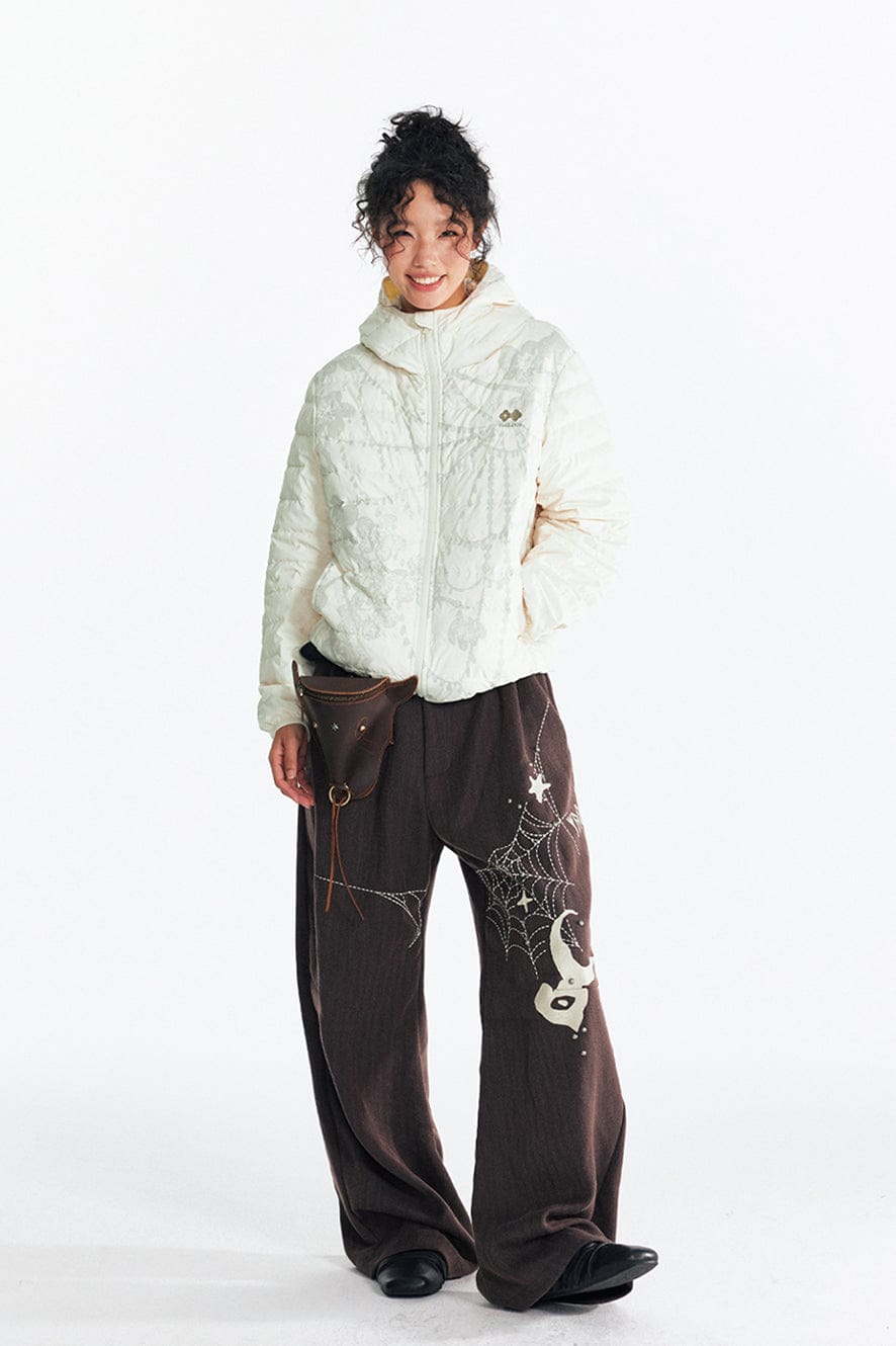 1997 POSTOFFICE Spiderweb Graphic Hooded Down Jacket