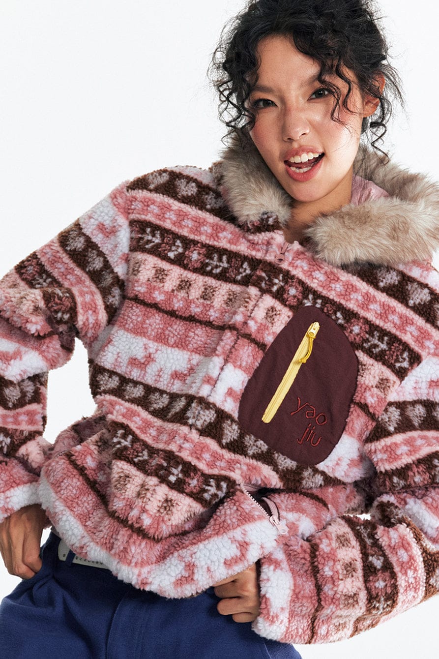 1997 POSTOFFICE Fair Isle Sherpa Hooded Jacket
