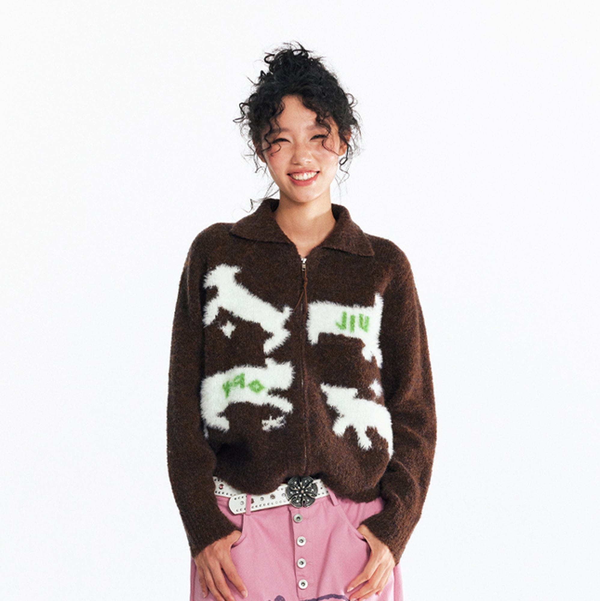 1997 POSTOFFICE Mohair Jacquard Zip-Up Cardigan