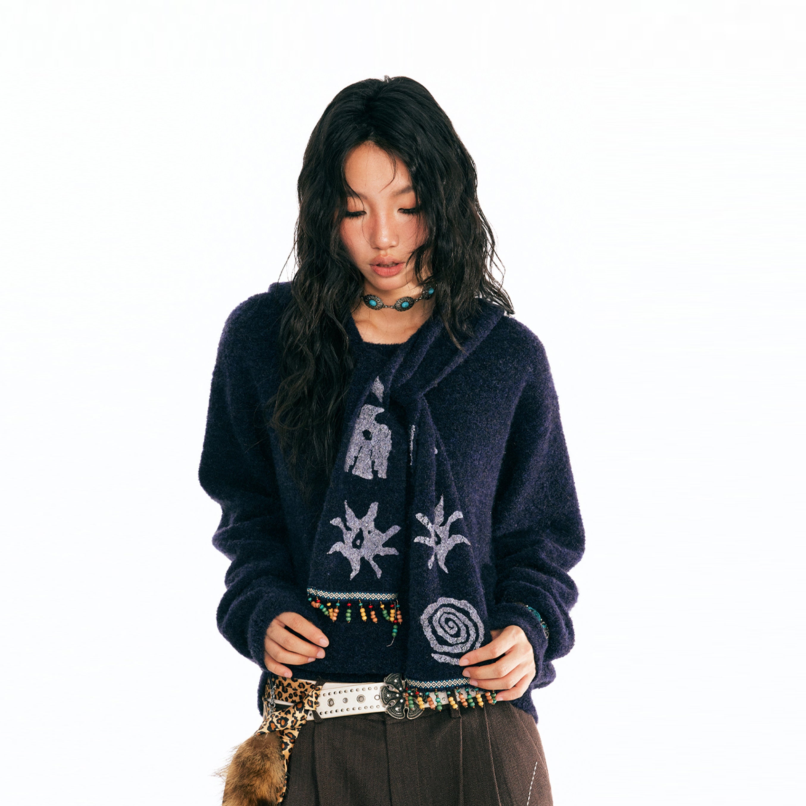 1997 POSTOFFICE Tribal Pendant Scarf Hooded Jacket