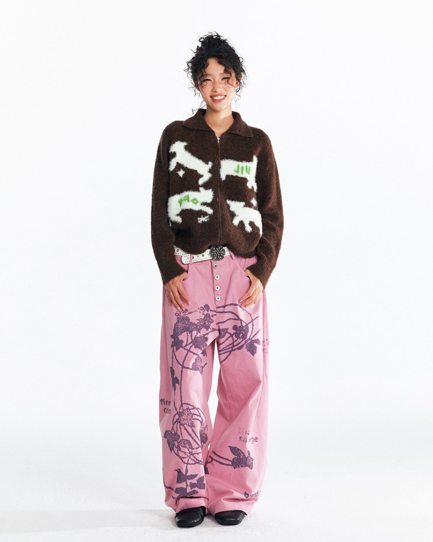 1997 POSTOFFICE Mohair Jacquard Zip-Up Cardigan