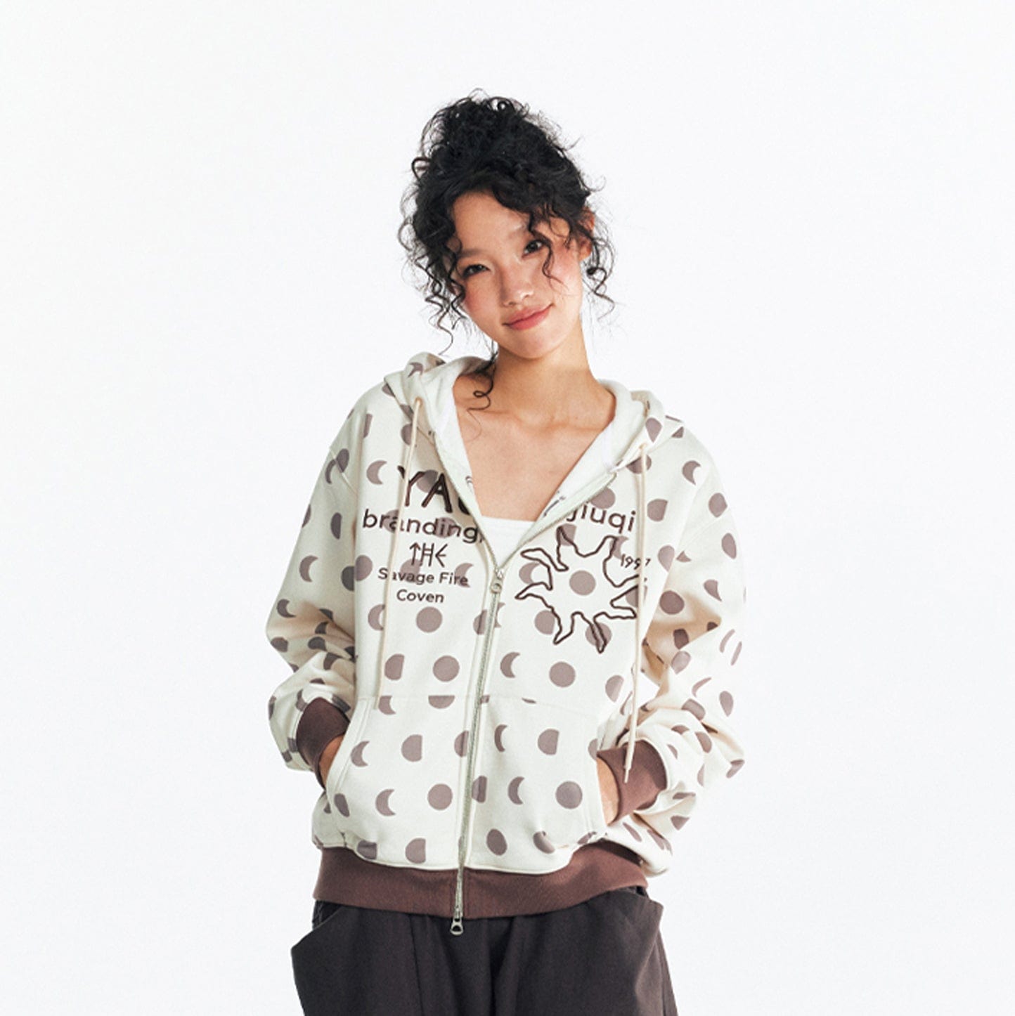 1997 POSTOFFICE Retro Polka-Dot Full-Print Zip-Up Hoodie