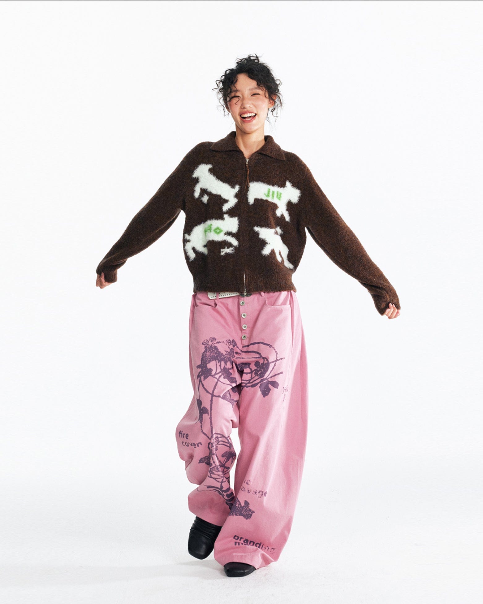 1997 POSTOFFICE Mohair Jacquard Zip-Up Cardigan