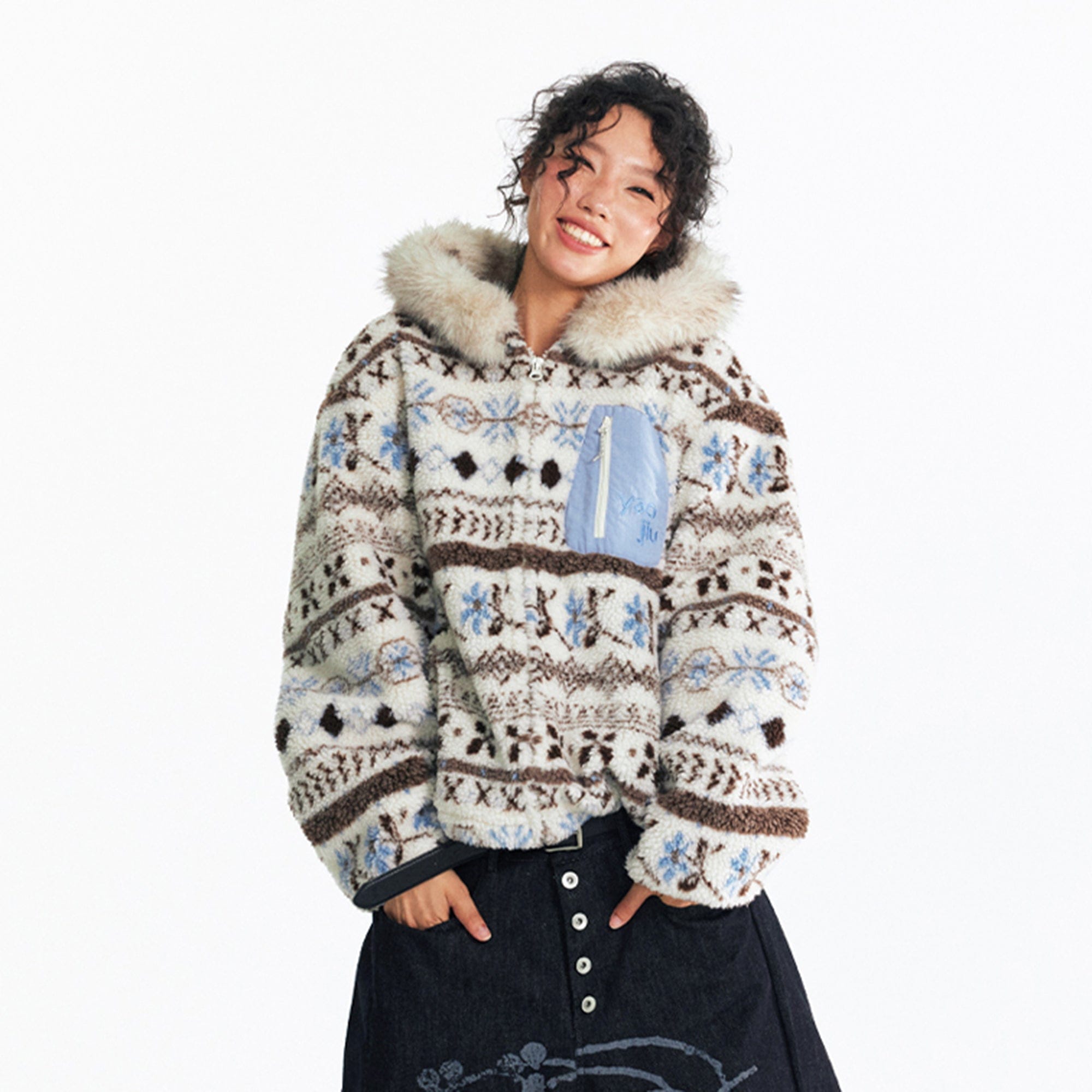 1997 POSTOFFICE Fair Isle Sherpa Hooded Jacket