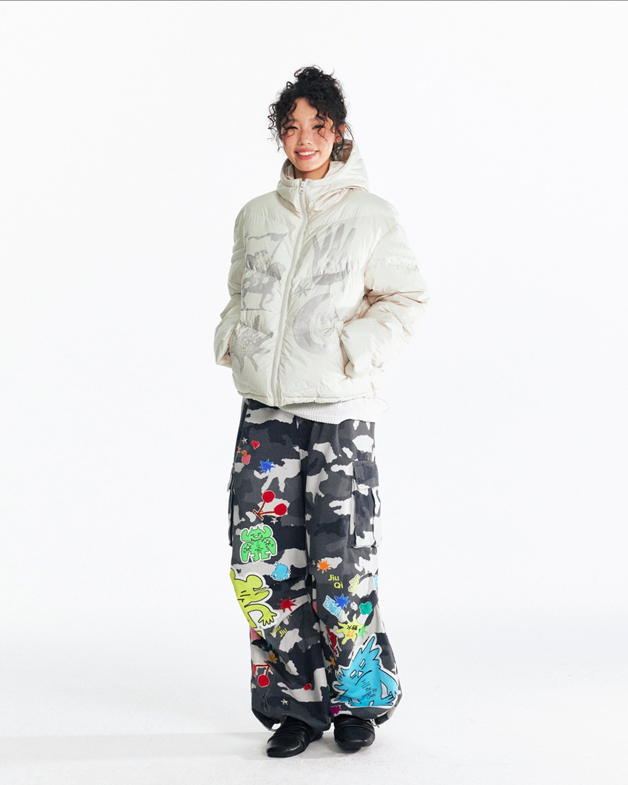 1997 POSTOFFICE Sun & Moon Knight Graphic Puffer Jacket