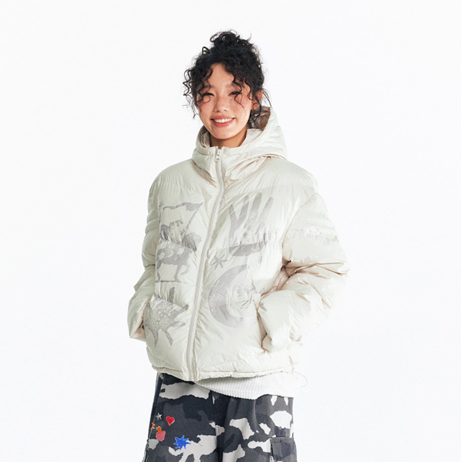 1997 POSTOFFICE Sun & Moon Knight Graphic Puffer Jacket