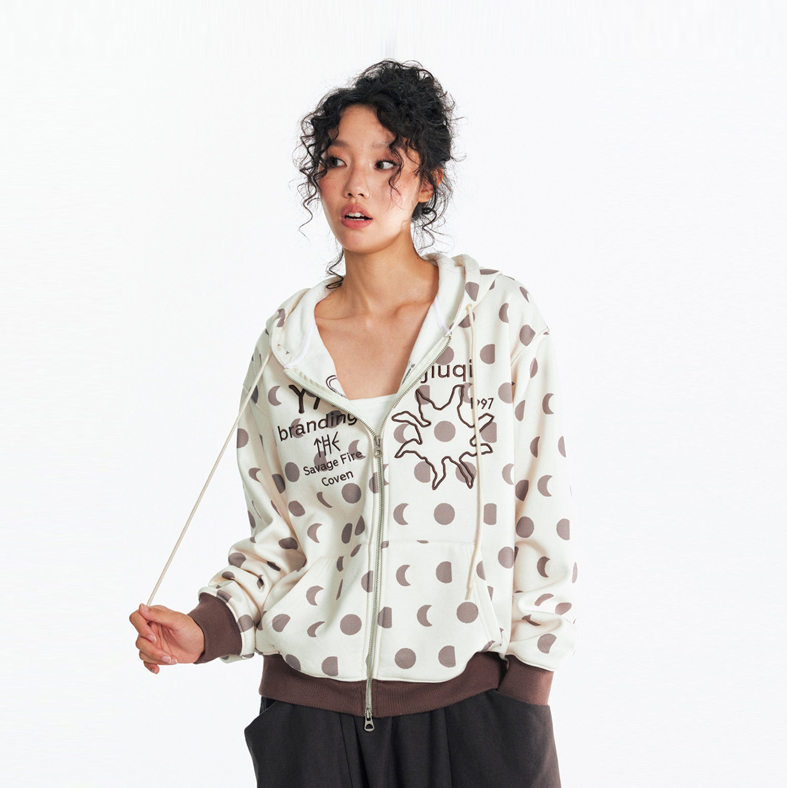 1997 POSTOFFICE Retro Polka-Dot Full-Print Zip-Up Hoodie