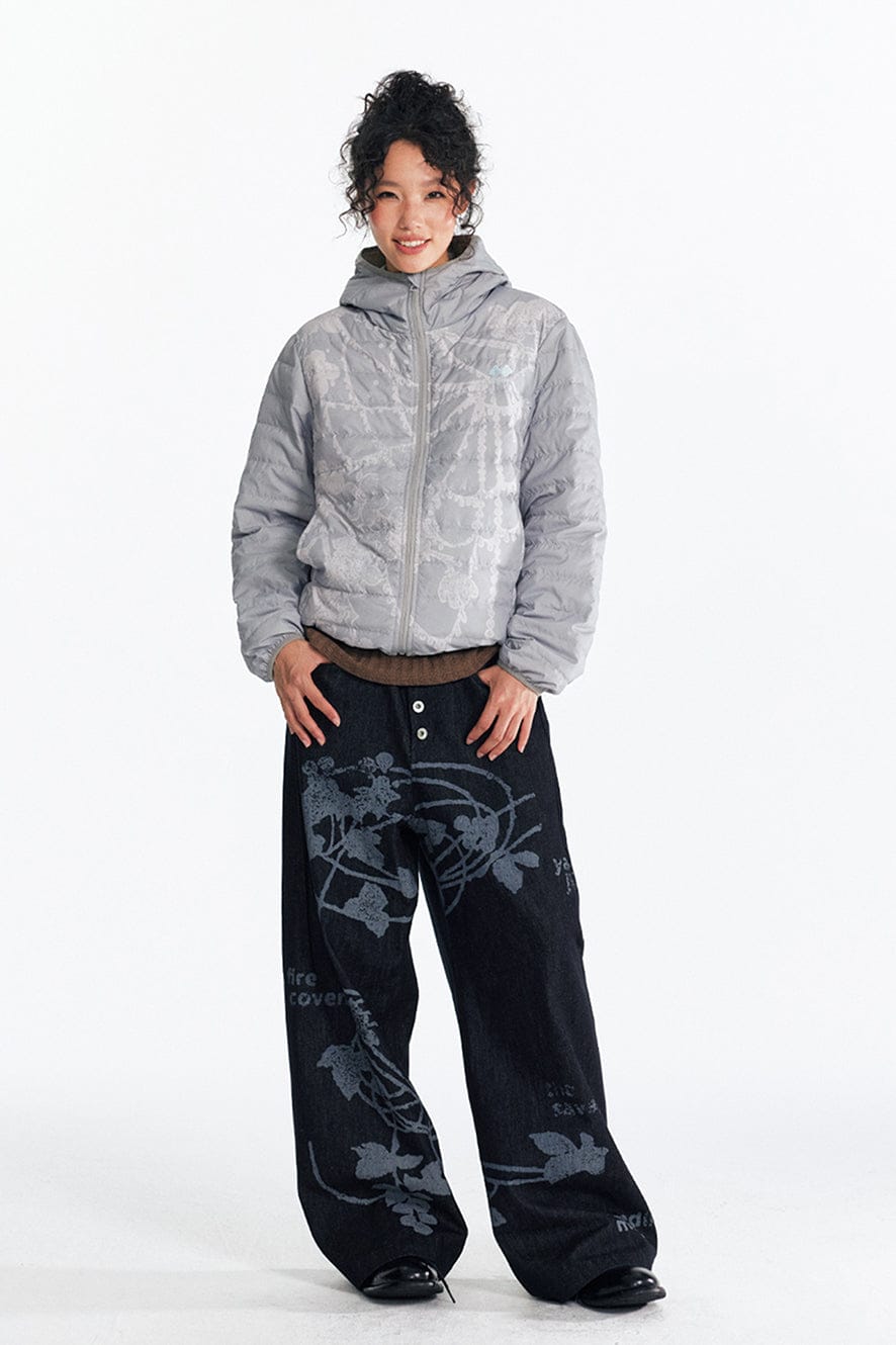 1997 POSTOFFICE Spiderweb Graphic Hooded Down Jacket