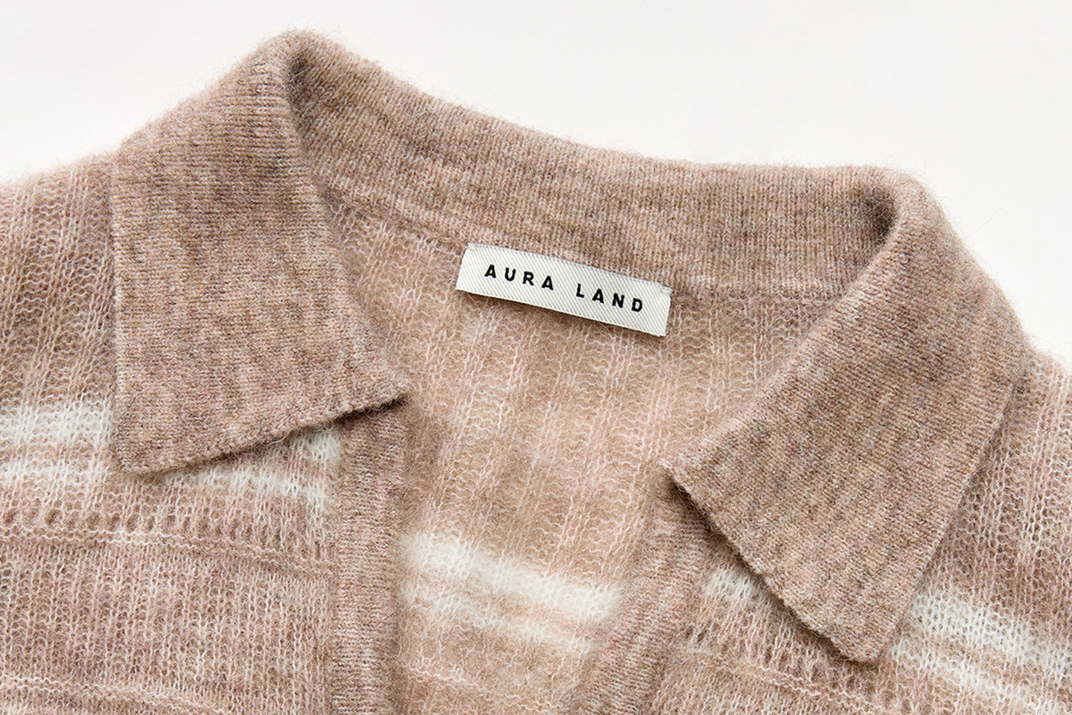 AURA LAND Retro Striped Polo-Neck Wool-Blend Fitted Sweater
