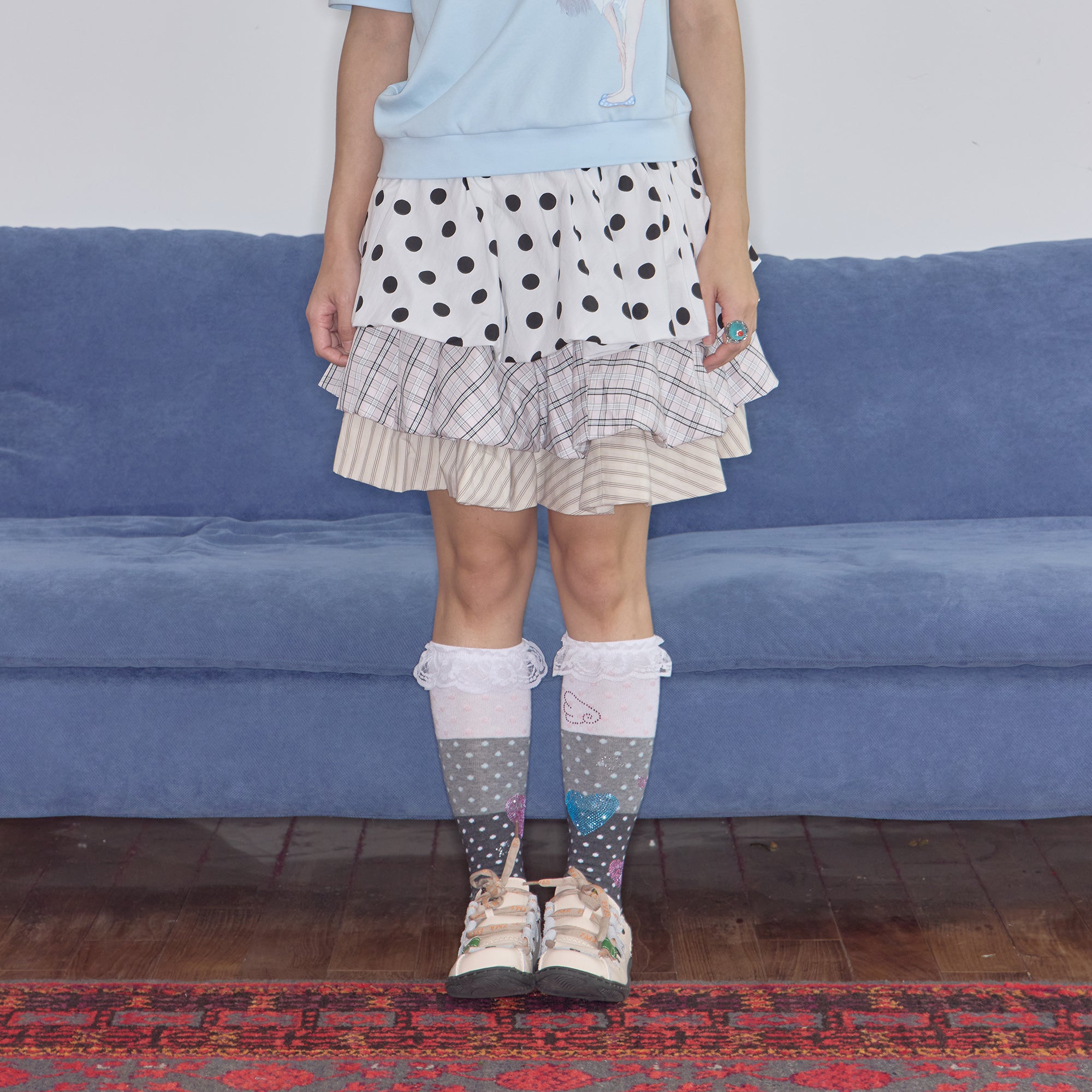 HAVE A MEAL Polka Dot Layered Bubble Skirt