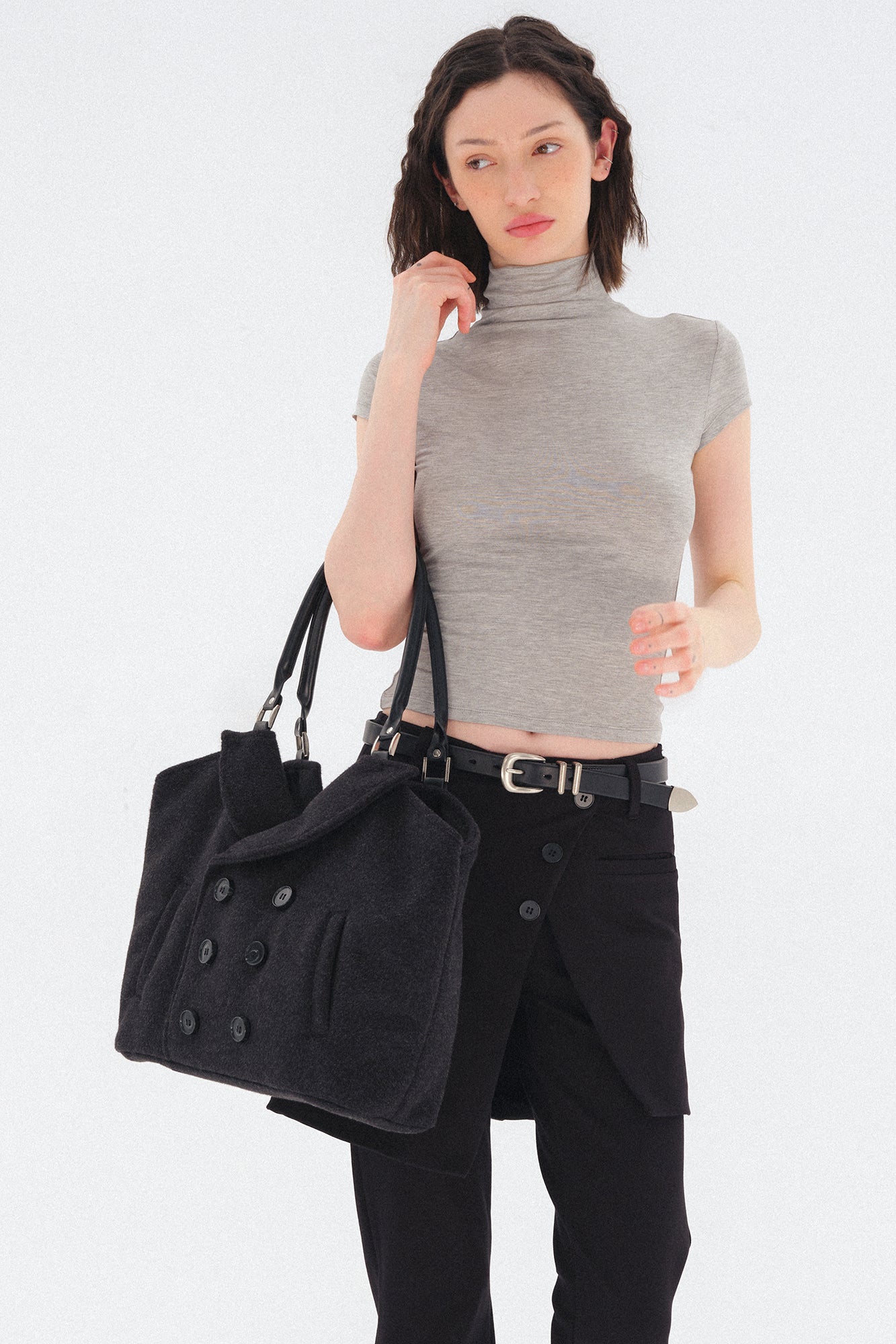 COSTUSTOOT Double-Breasted Coat Collar Tote Bag