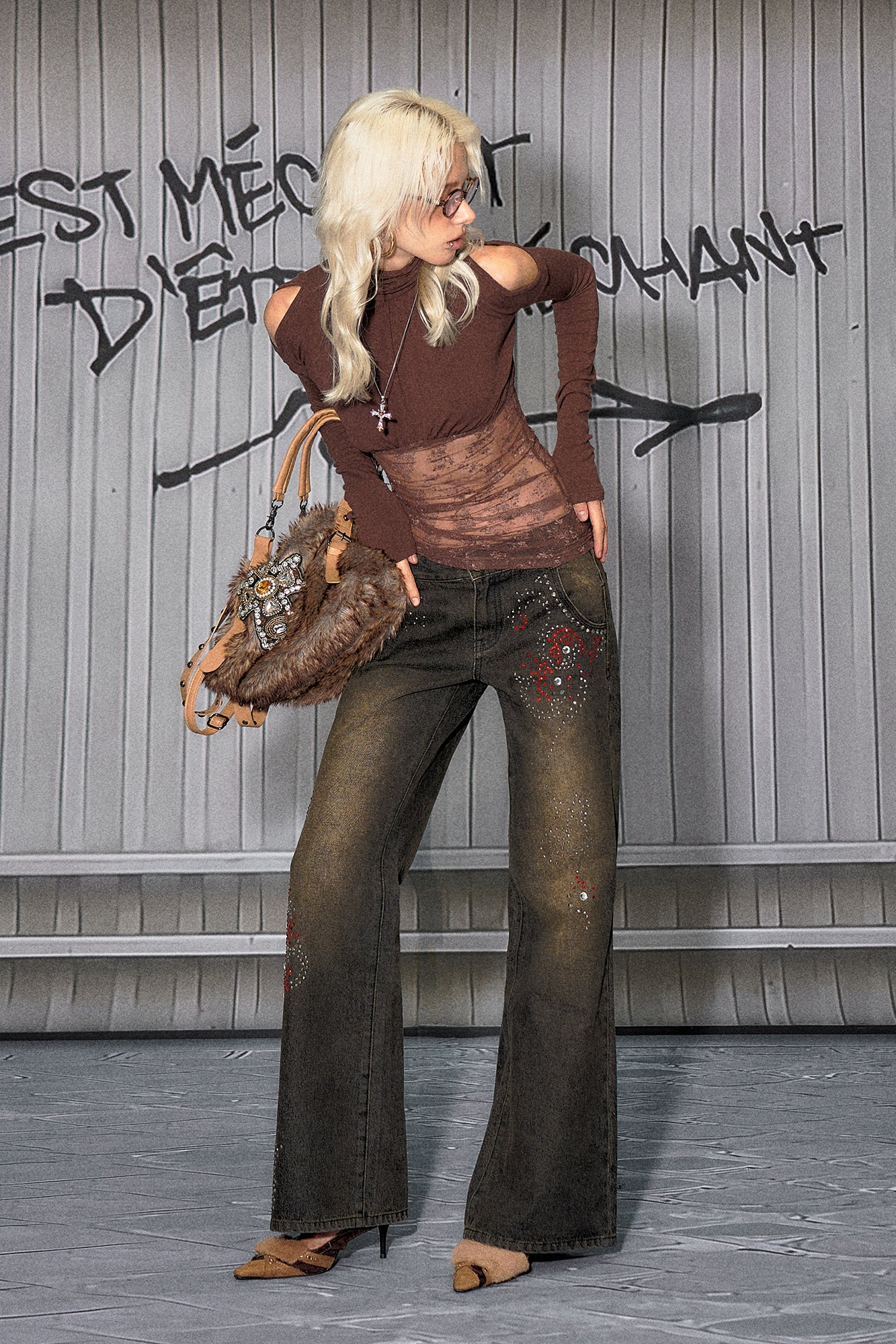 THE NEVERMORE Cold Shoulder Sheer Lace Panel Top