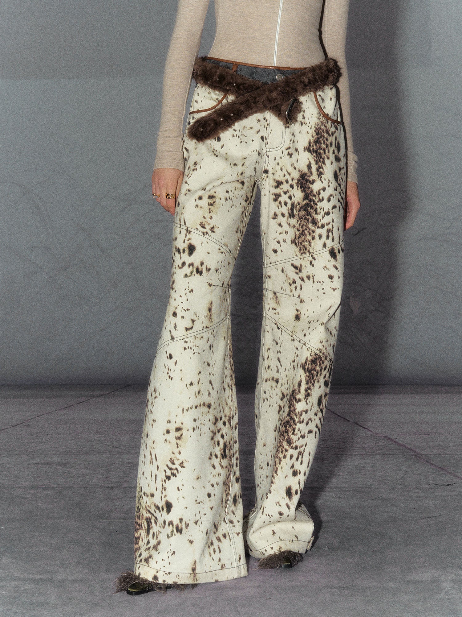 THE NEVERMORE Leopard Full-Print Panel Wide-Leg Pants