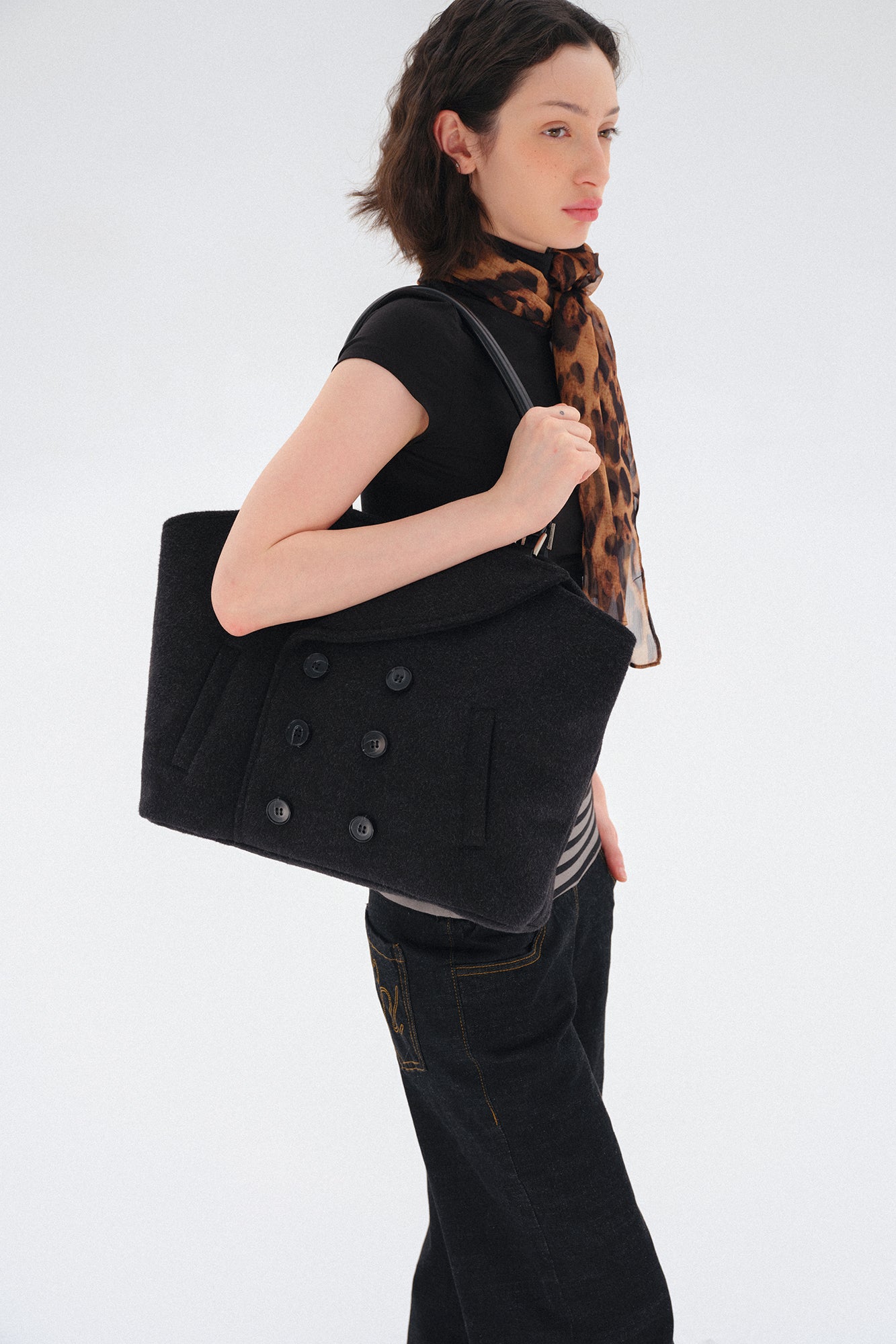 COSTUSTOOT Double-Breasted Coat Collar Tote Bag