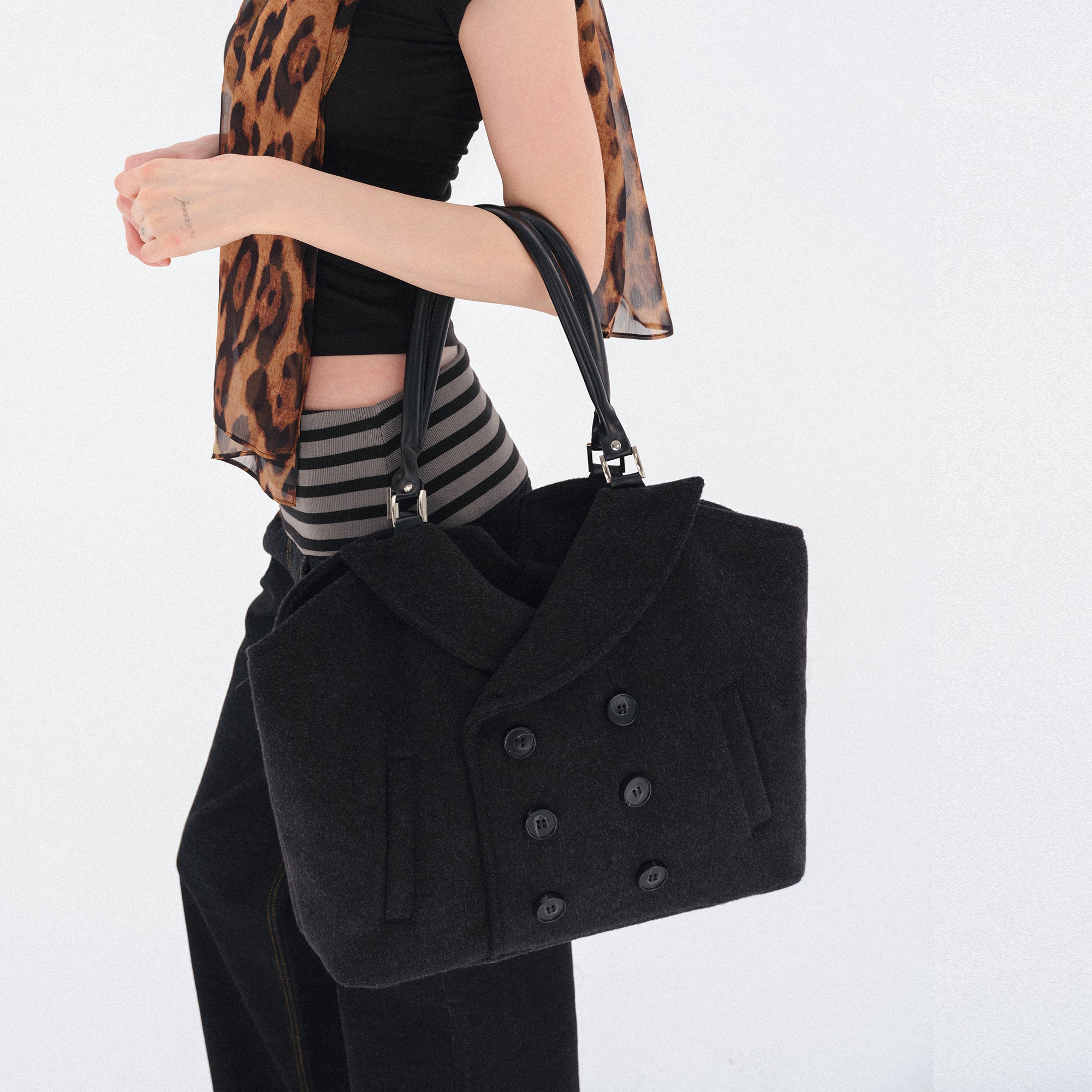 COSTUSTOOT Double-Breasted Coat Collar Tote Bag