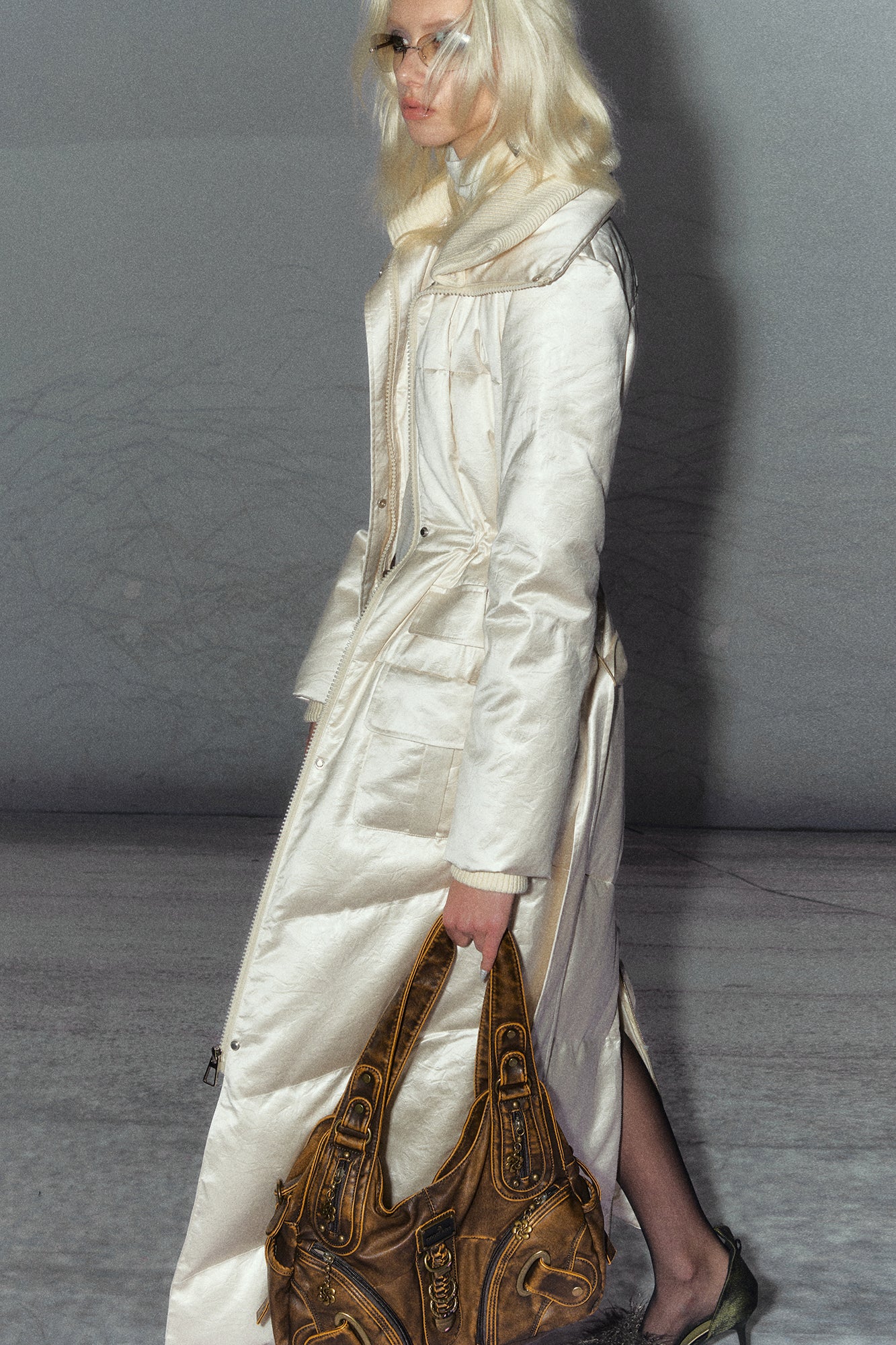 THE NEVERMORE Belted Quilted Shiny Longline Puffer Coat