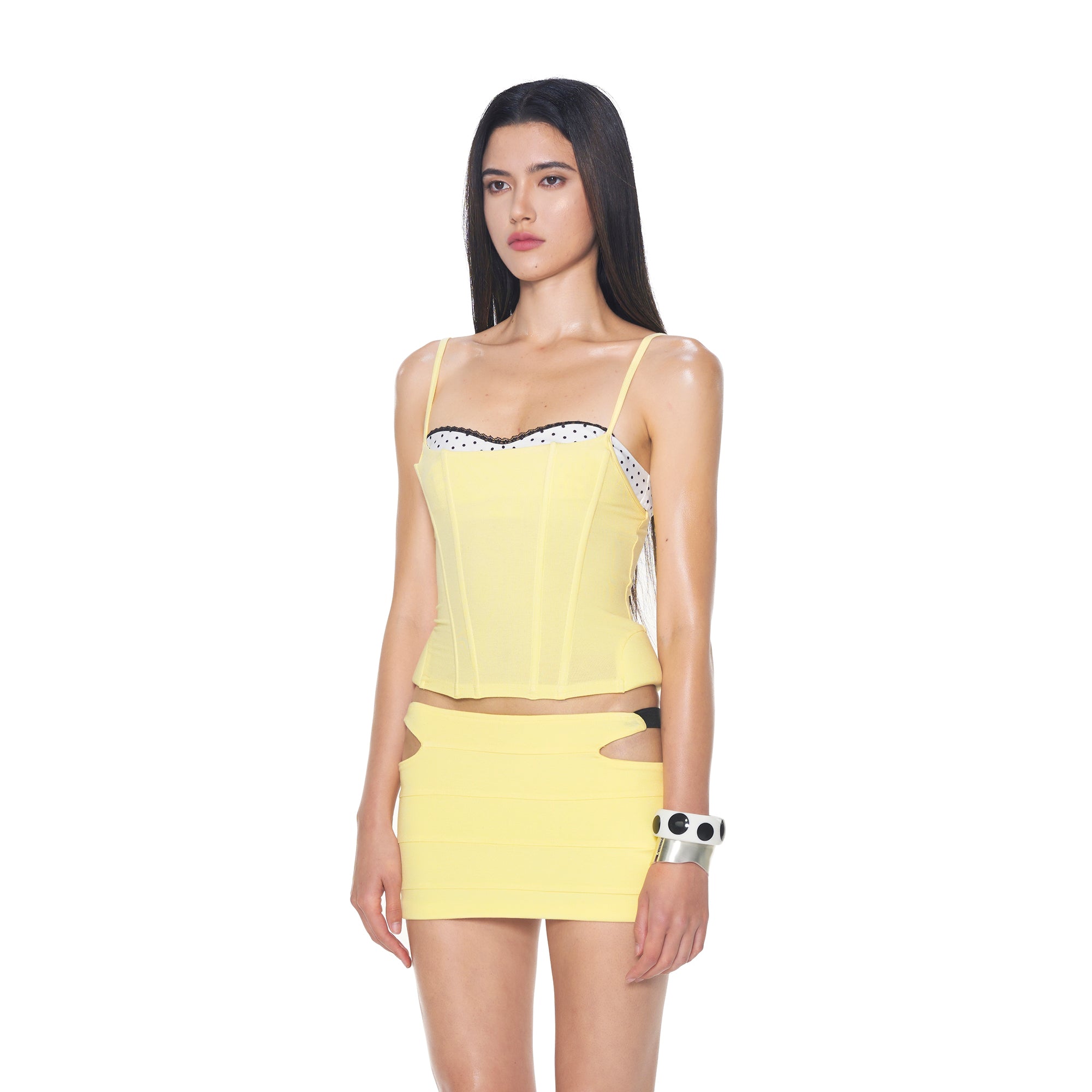 NEVER OFFEND L ANGEL Lace-Trim Corset Cami And Cutout Mini Skirt Set