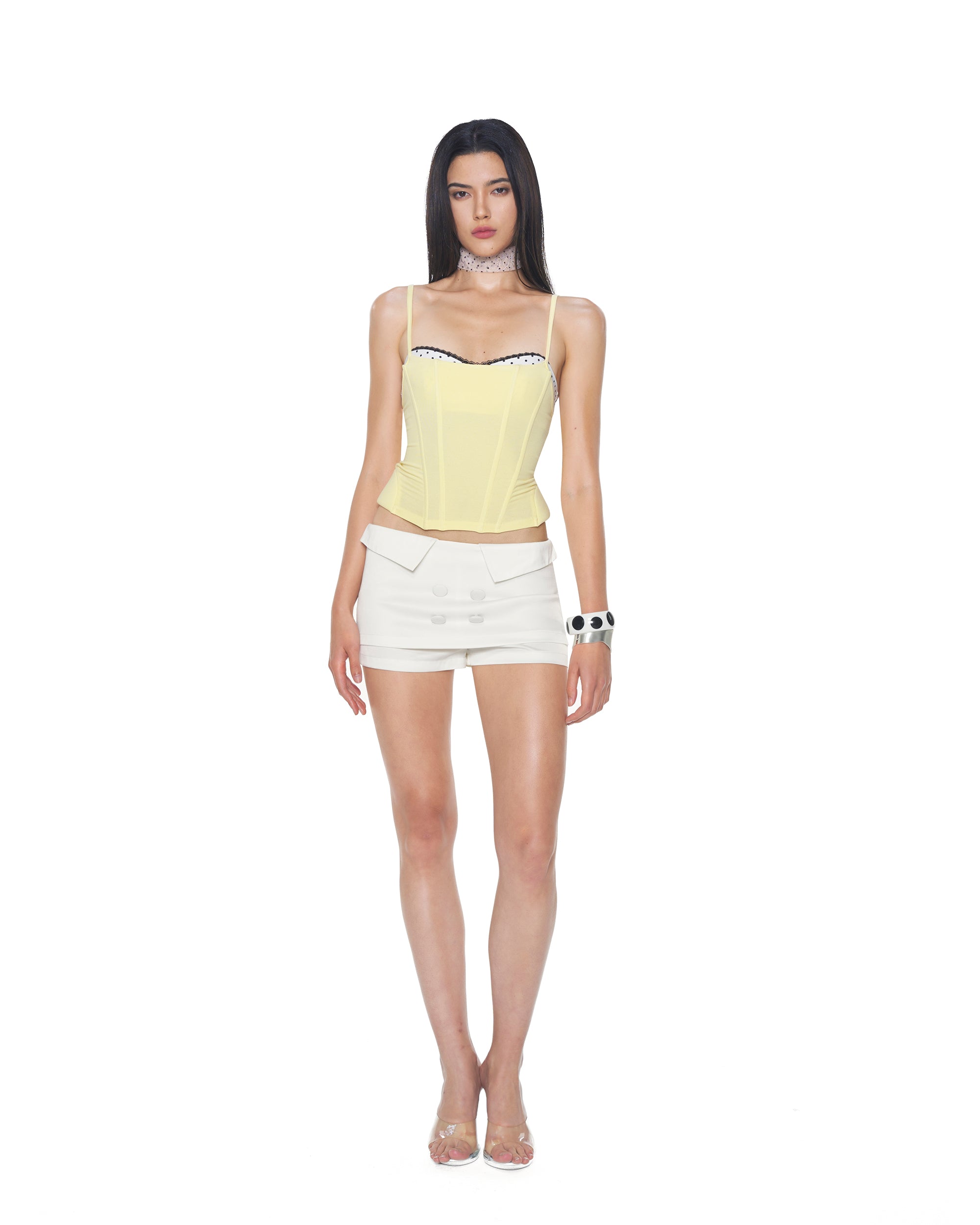 NEVER OFFEND L ANGEL Lace-Trim Corset Cami And Cutout Mini Skirt Set