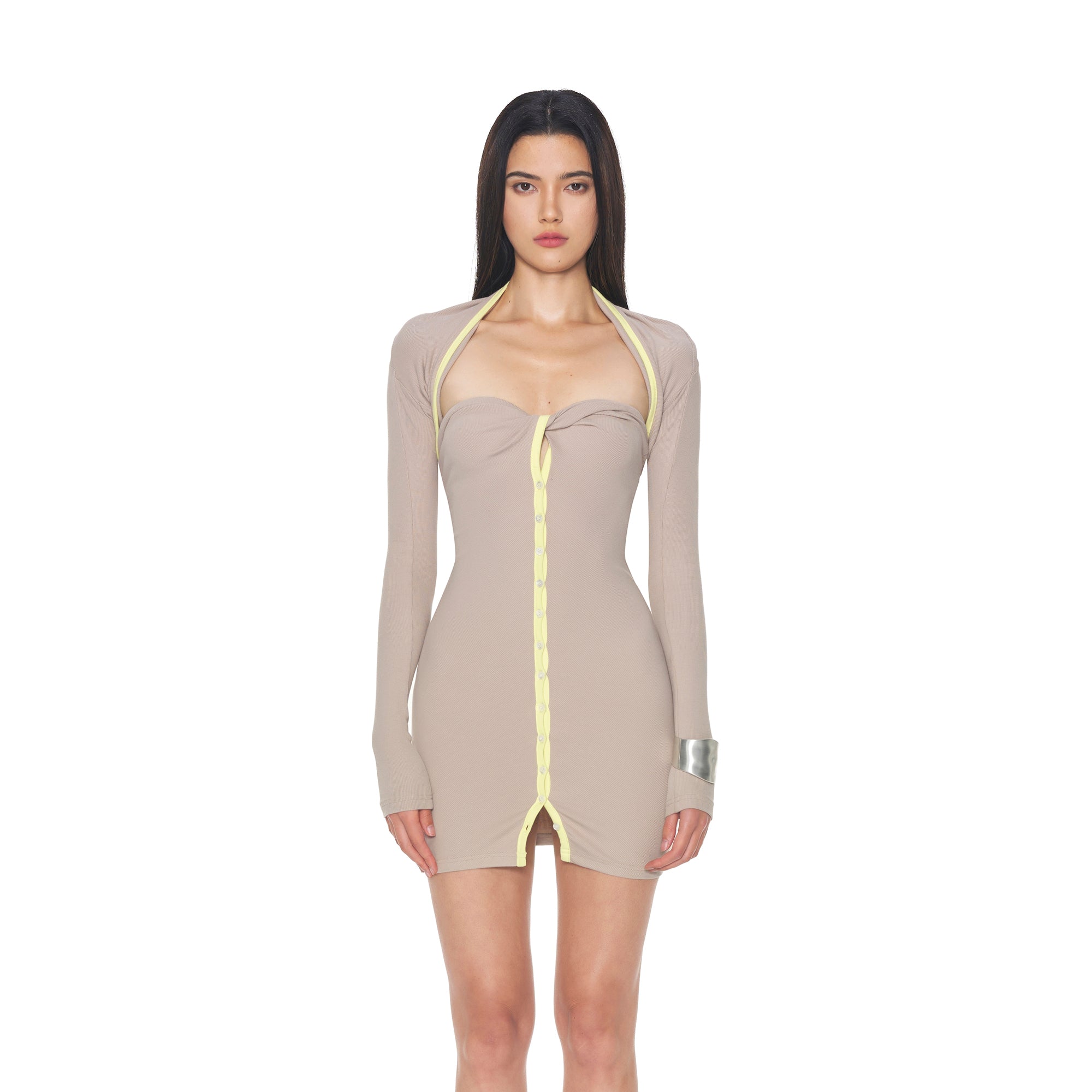 NEVER OFFEND L Angel Twist-Front Button Strapless Dress & Bolero Set