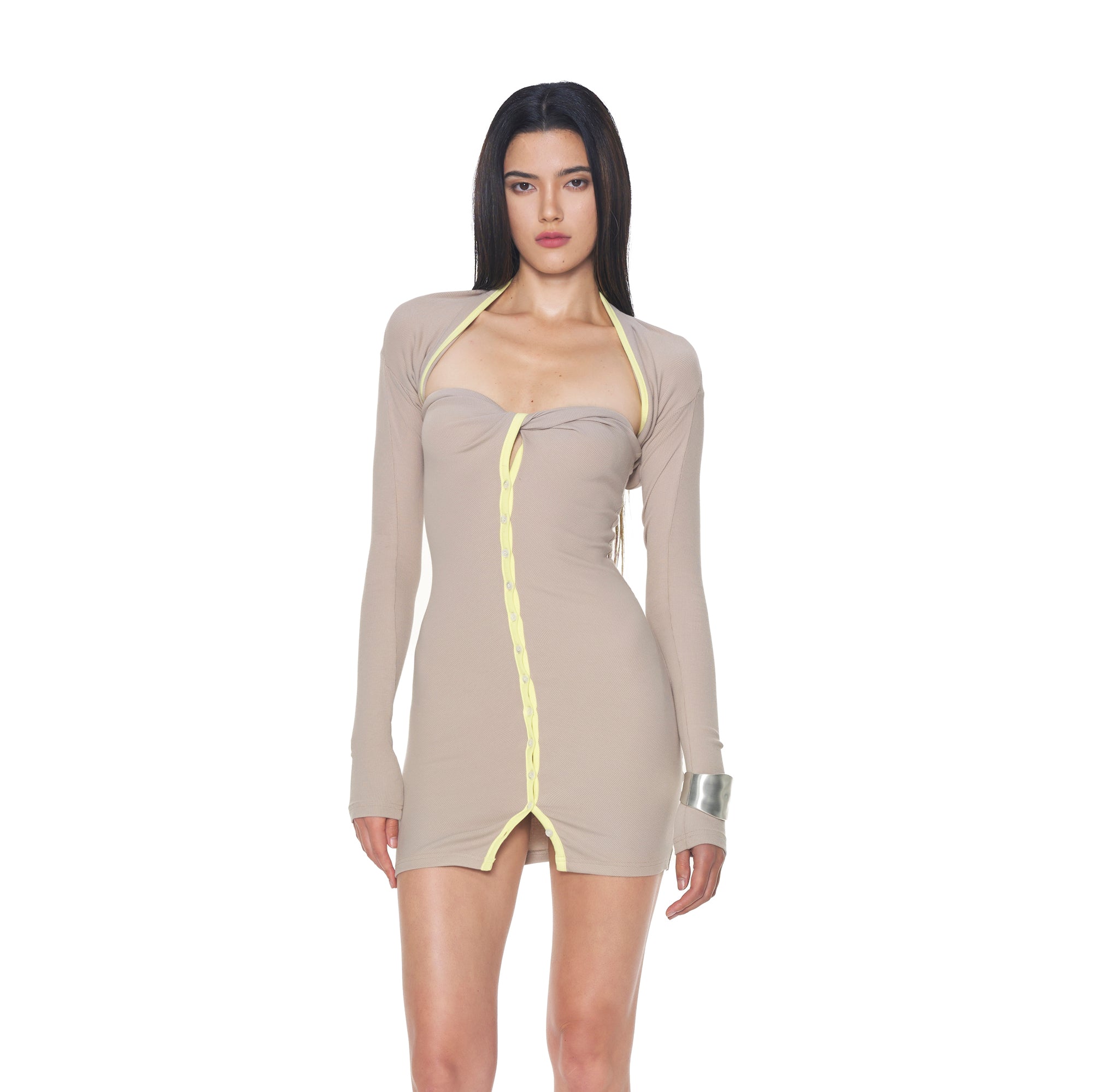 NEVER OFFEND L Angel Twist-Front Button Strapless Dress & Bolero Set