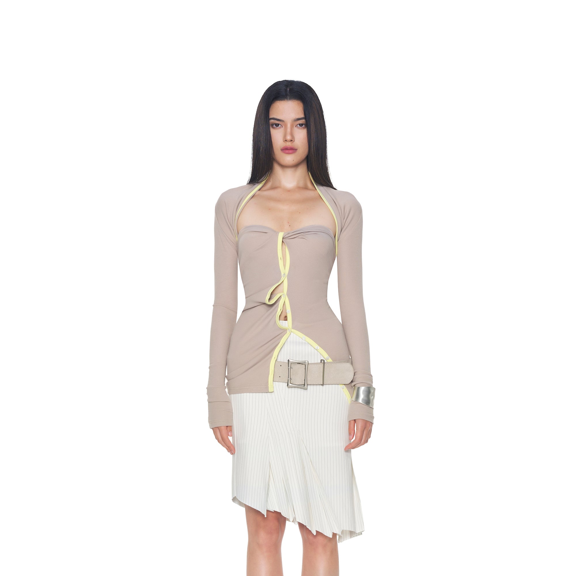 NEVER OFFEND L Angel Twist-Front Button Strapless Dress & Bolero Set