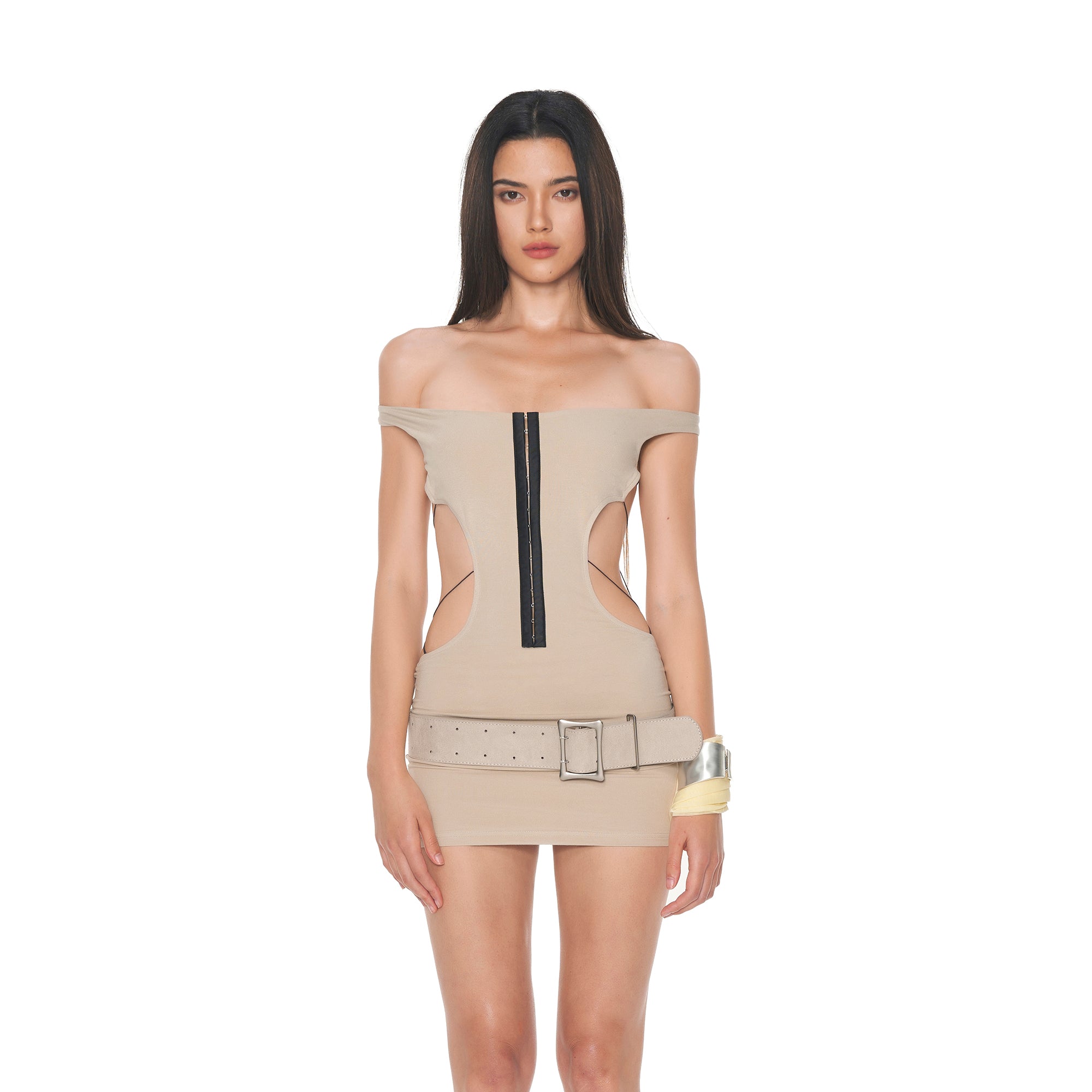 NEVER OFFEND L Angel Cross-Laced Back Bodycon Zipper Knit Dress