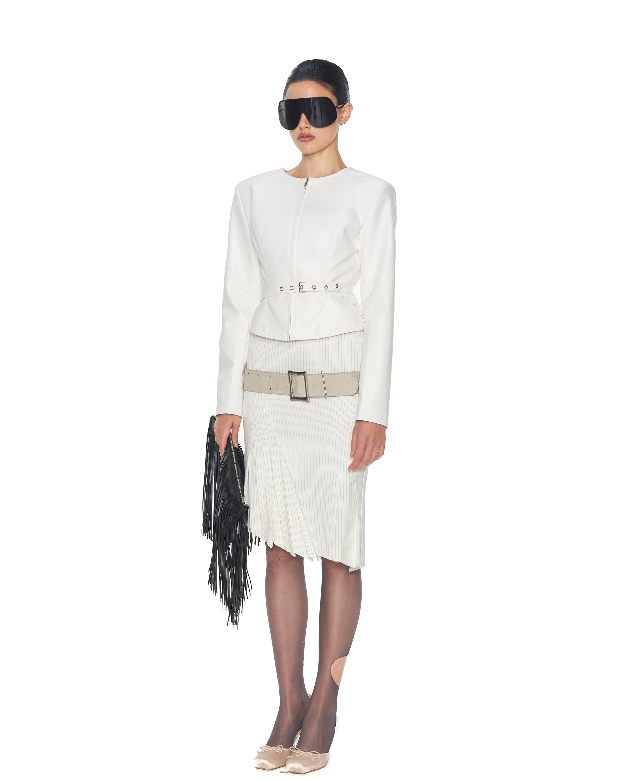NEVER OFFEND L ANGEL Asymmetric Hem Stripe Double-Layer Pleated Skirt