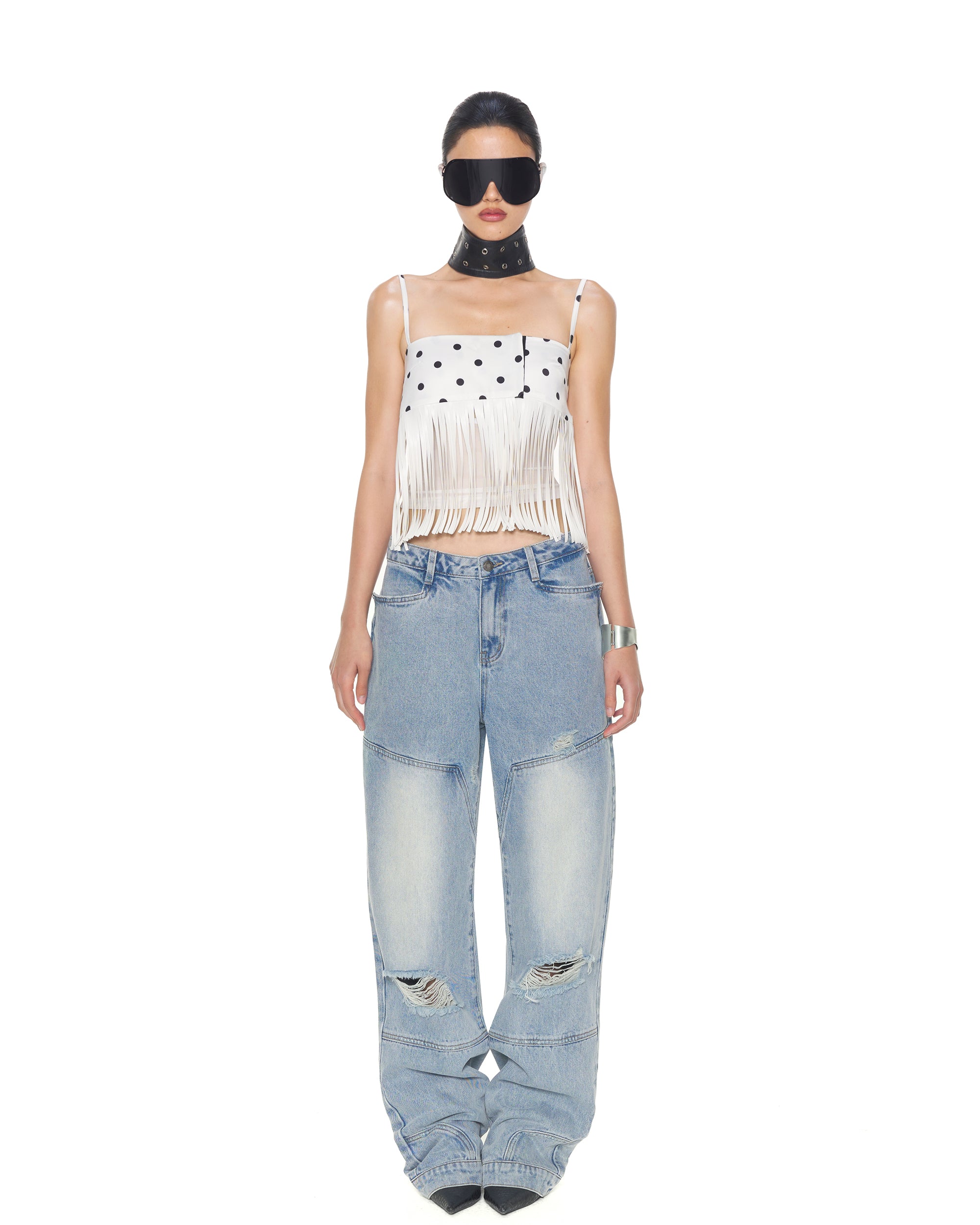NEVER OFFEND L ANGEL Polka Dot Fringe Cami And Bubble Skort Set