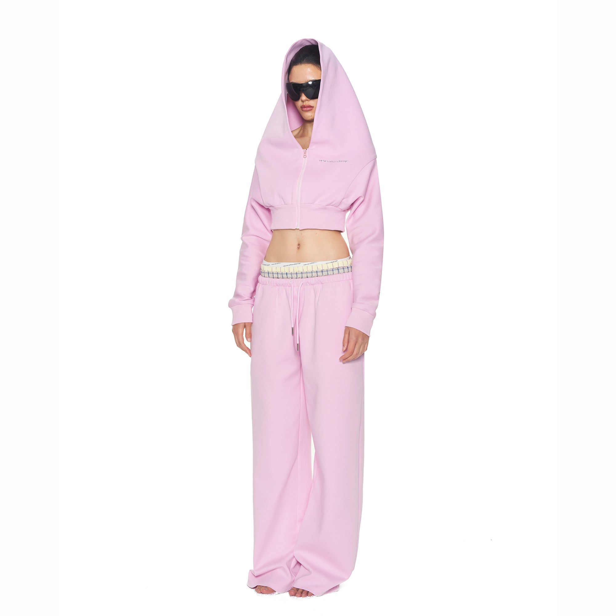 NEVER OFFEND L ANGEL Cropped Zip Hoodie Triple-Waist Plaid Set