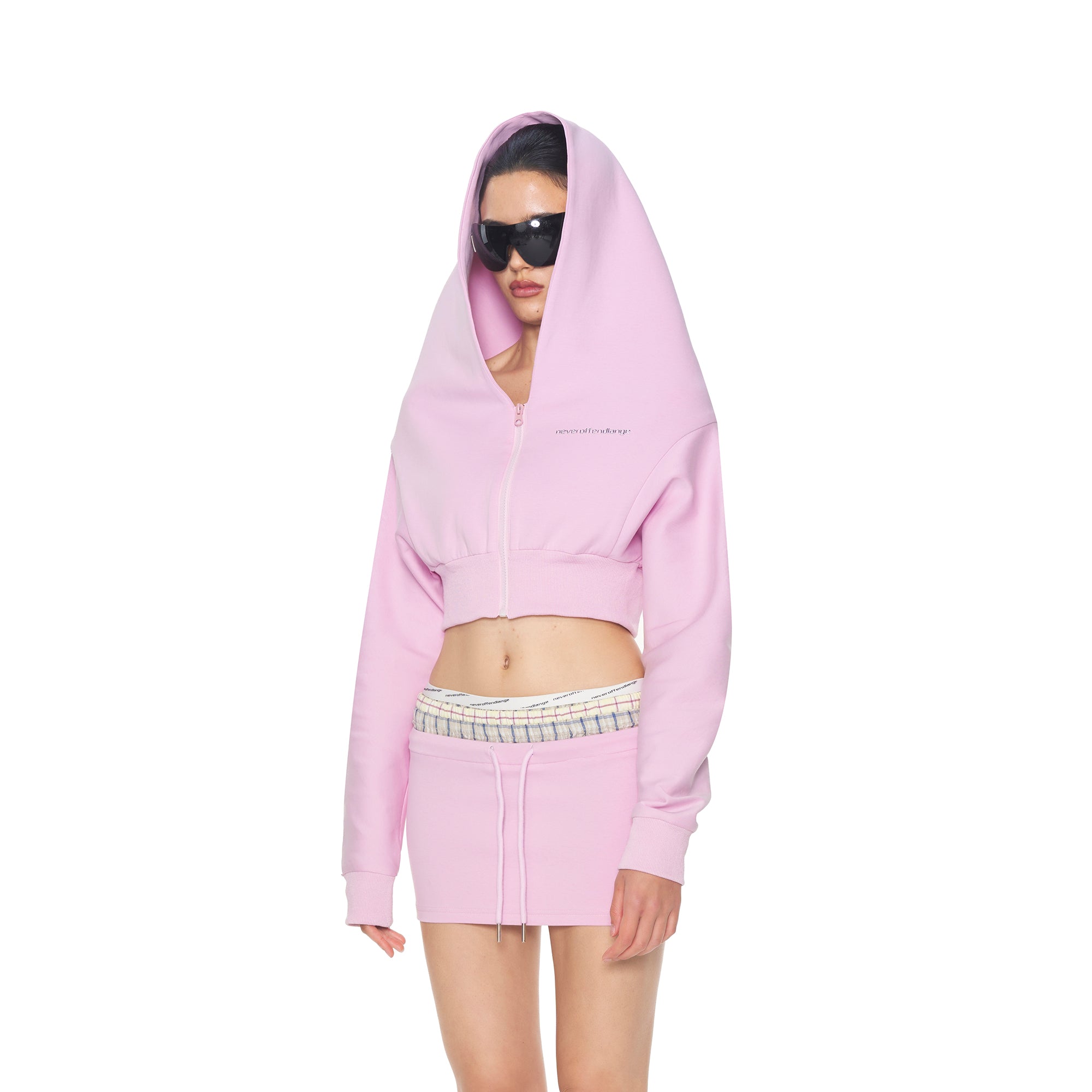 NEVER OFFEND L ANGEL Cropped Zip Hoodie Triple-Waist Plaid Set
