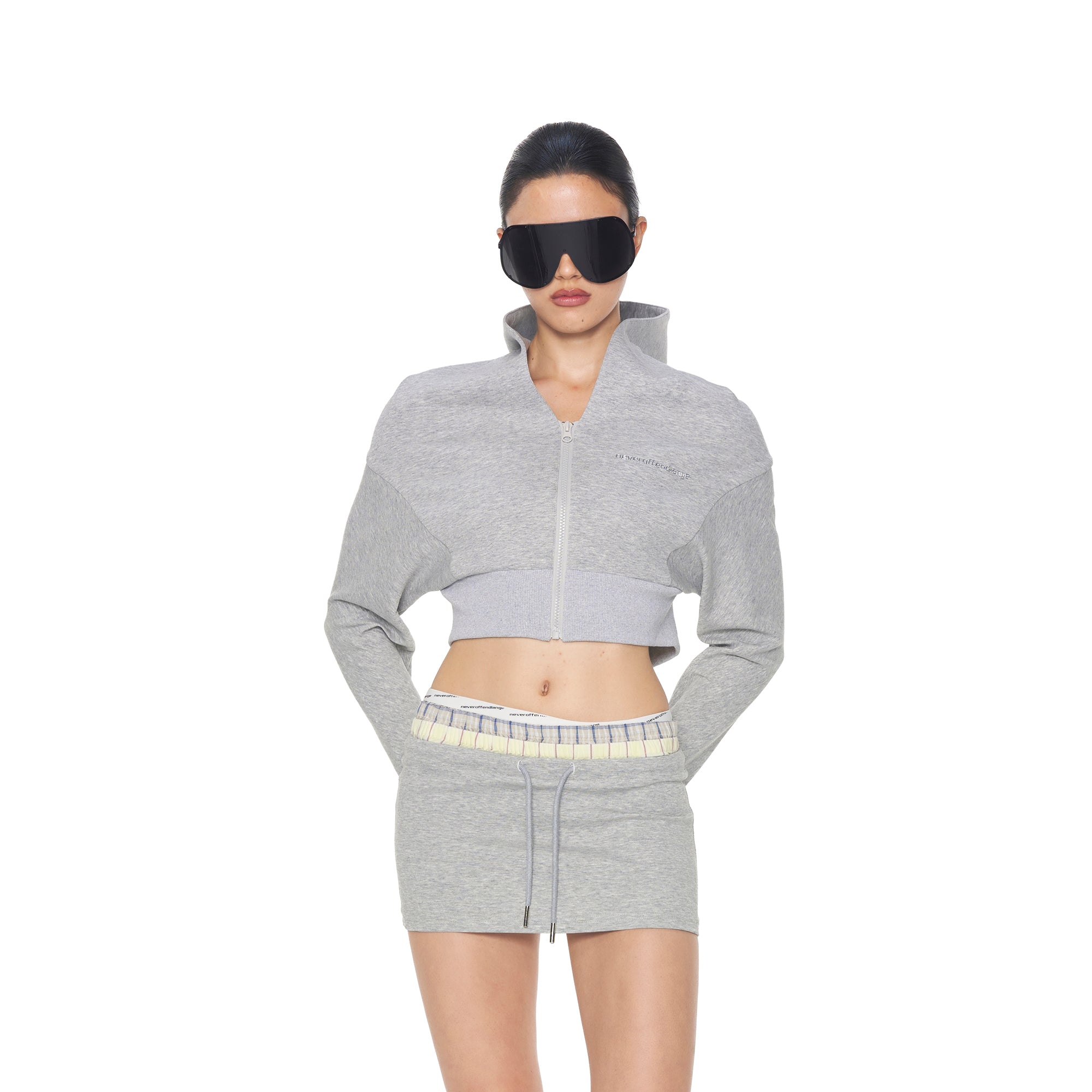 NEVER OFFEND L ANGEL Cropped Zip Hoodie Triple-Waist Plaid Set
