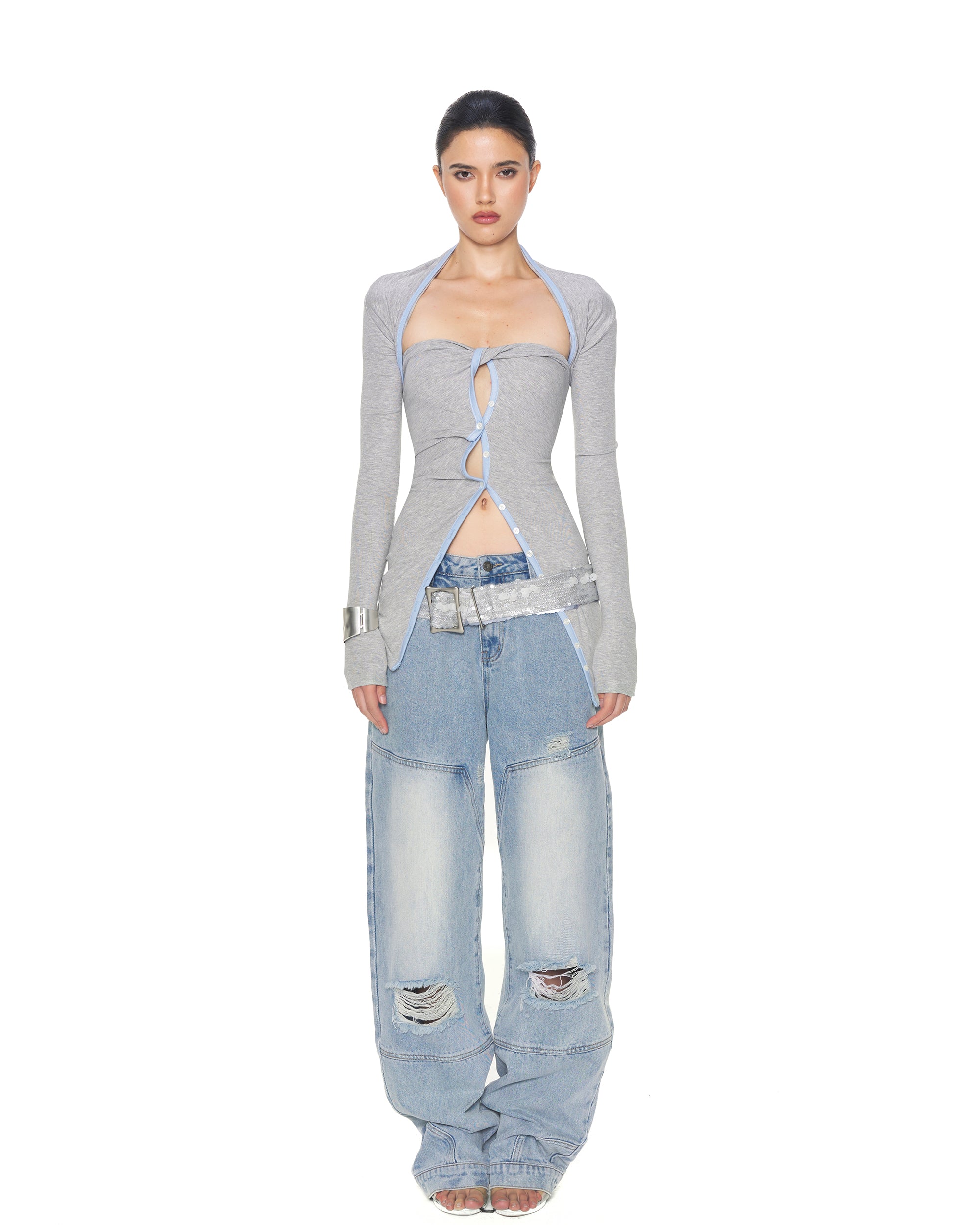 NEVER OFFEND L ANGEL Brushed Matte Silver Buckle Belt