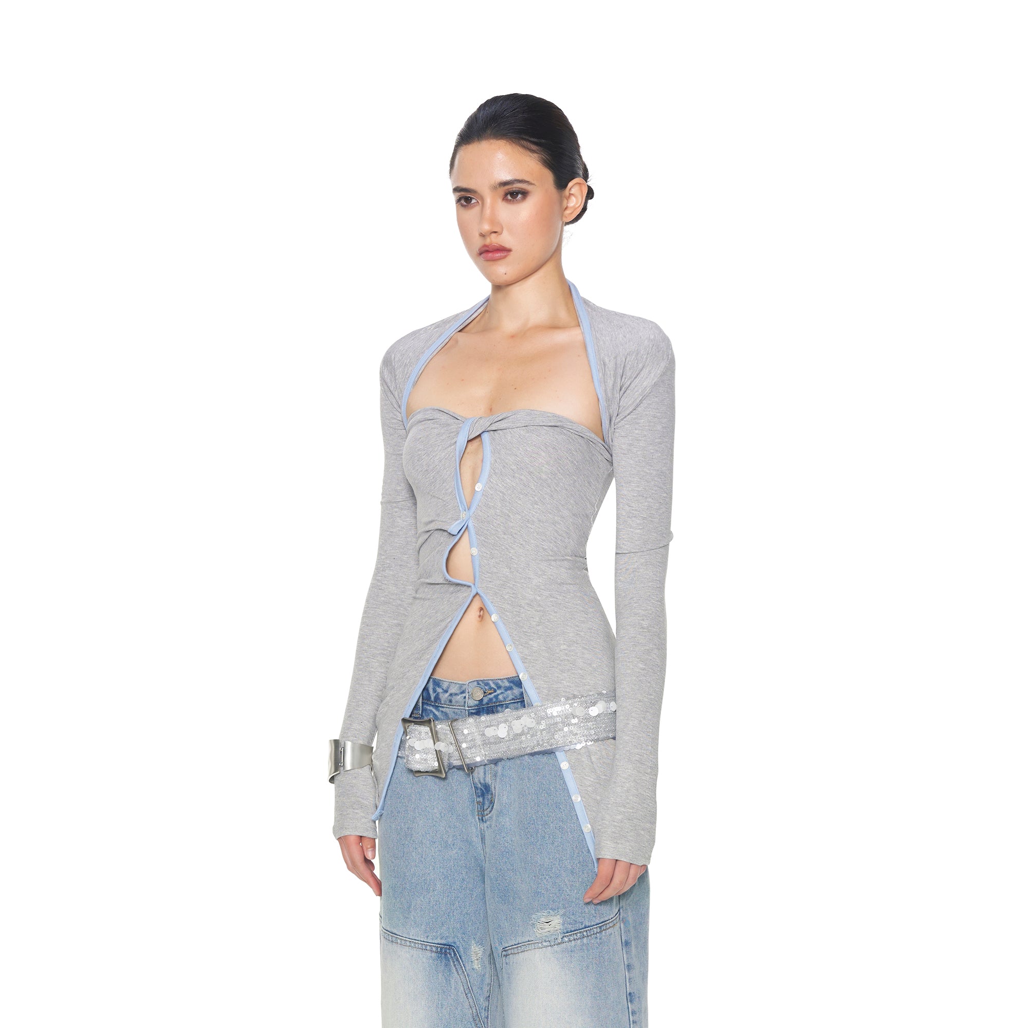 NEVER OFFEND L Angel Twist-Front Button Strapless Dress & Bolero Set