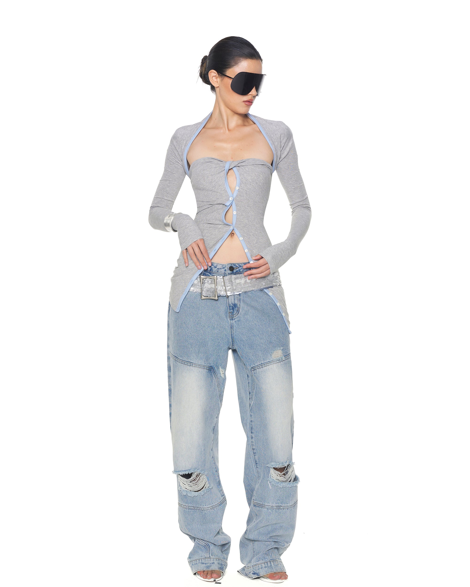 NEVER OFFEND L ANGEL Brushed Matte Silver Buckle Belt