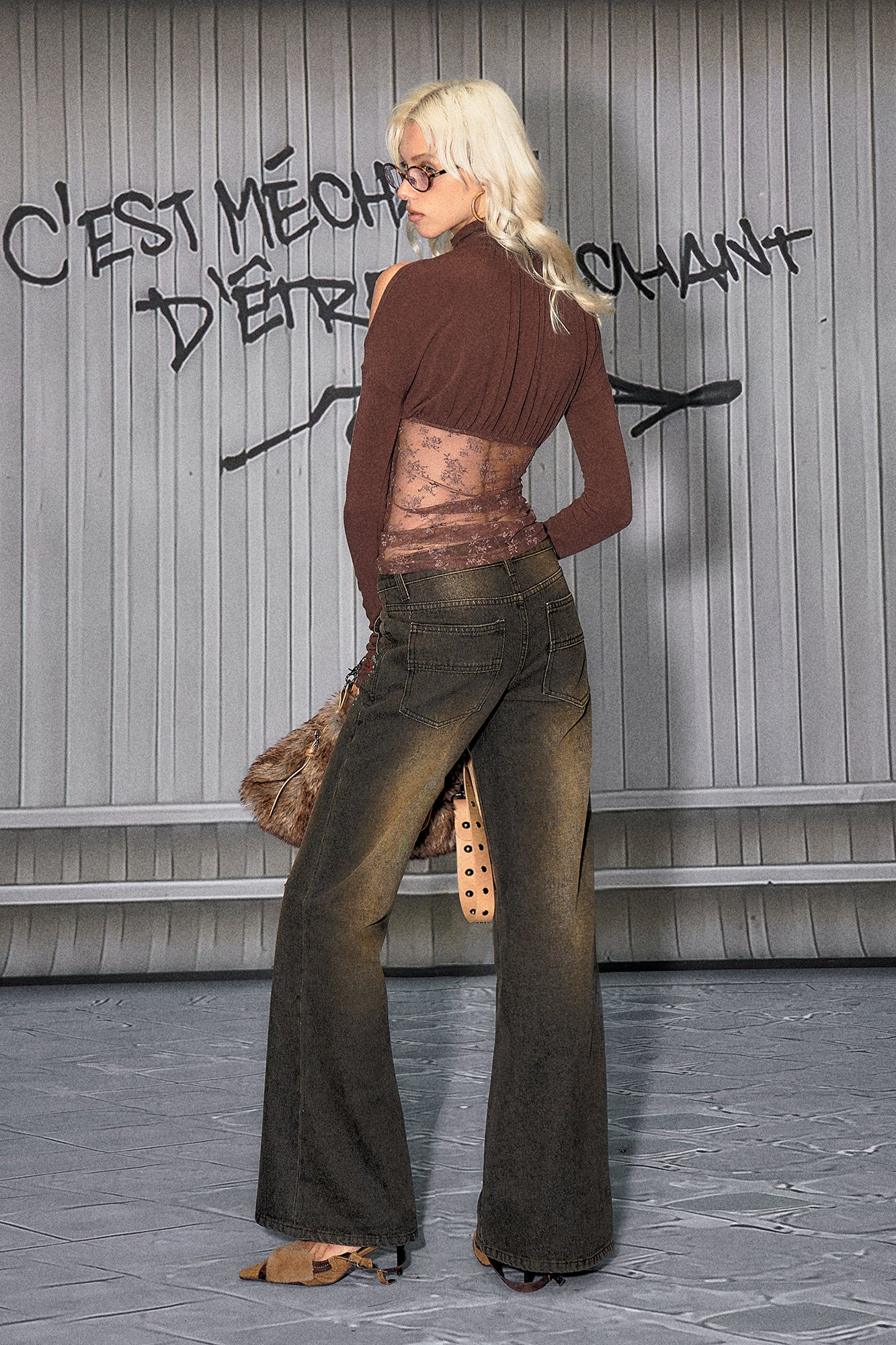 THE NEVERMORE Cold Shoulder Sheer Lace Panel Top