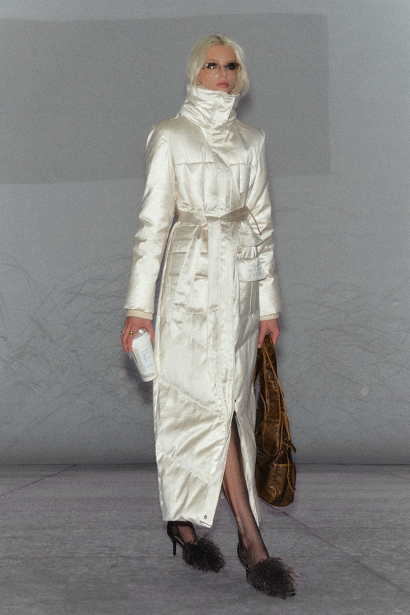 THE NEVERMORE Belted Quilted Shiny Longline Puffer Coat