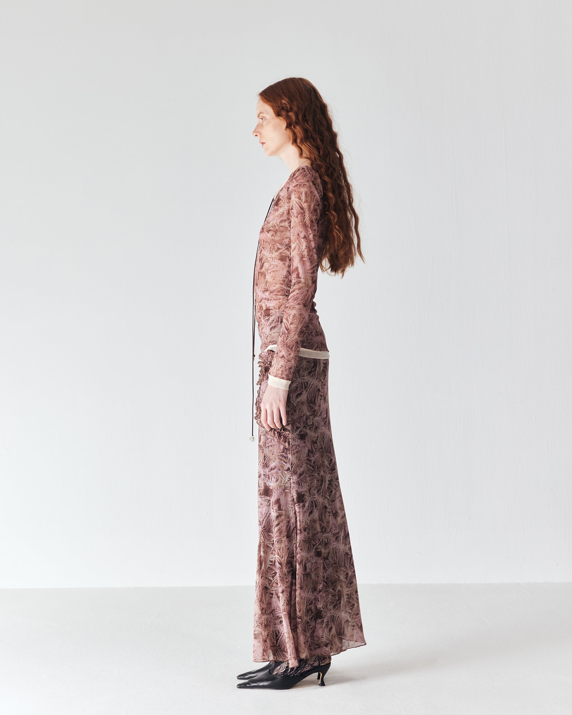 JIUWU PARK Maple Print Mesh Mermaid Skirt