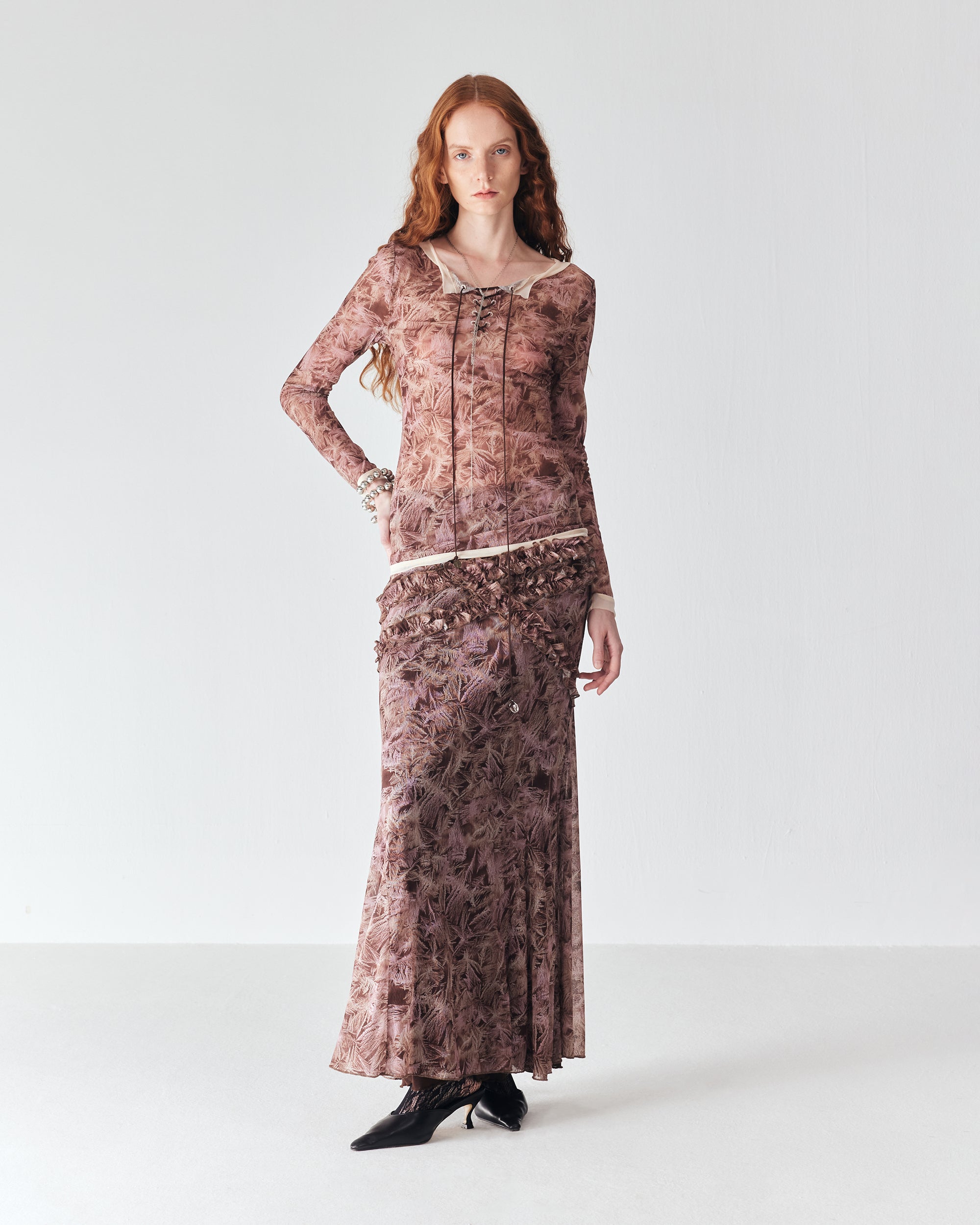 JIUWU PARK Maple Print Mesh Mermaid Skirt