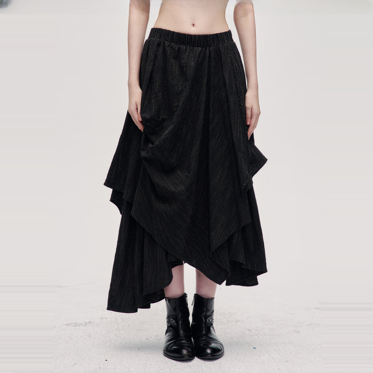ILNya Nieternite Nifutur Striped Pleated Asymmetrical High-Waist Skirt — square · front
