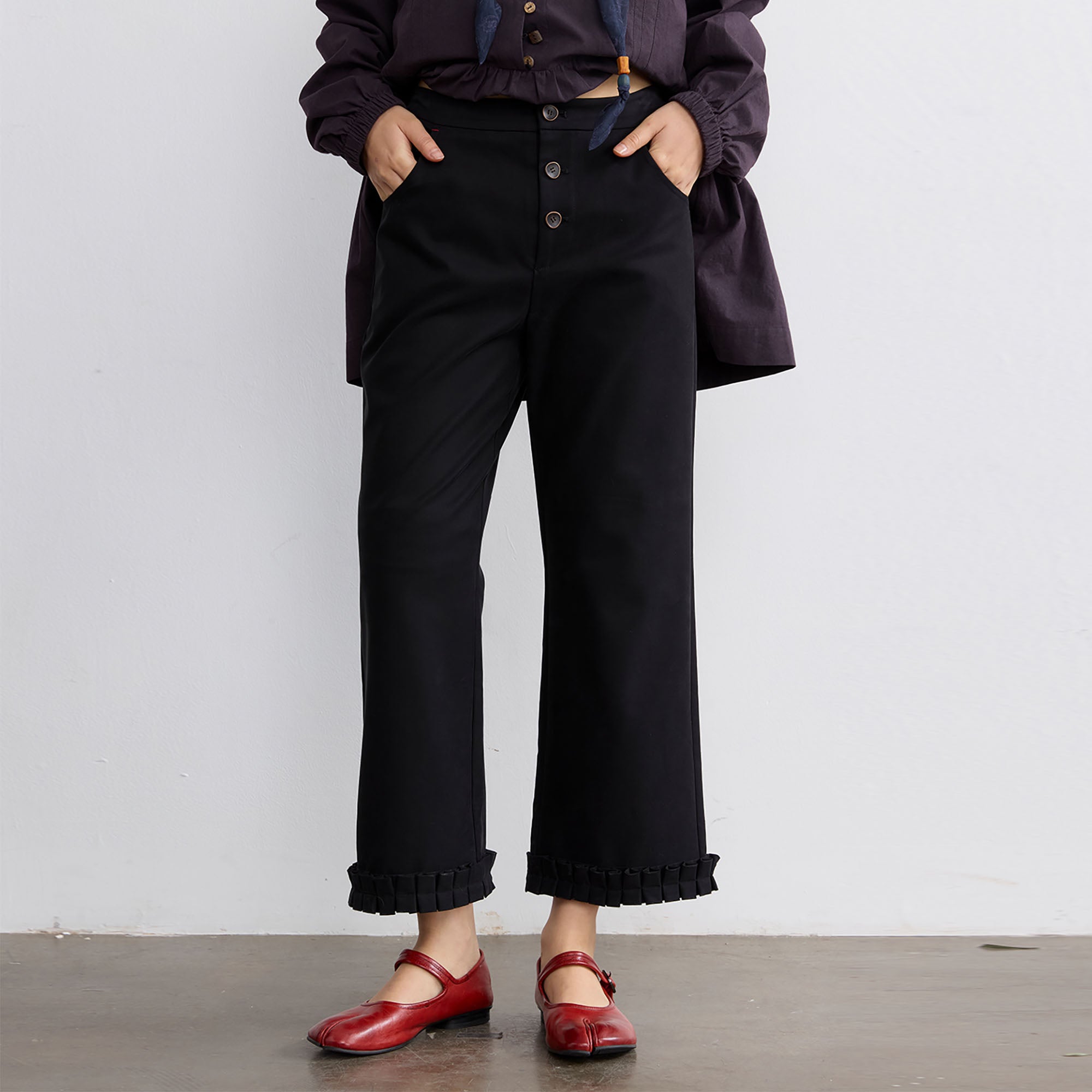 NOESE Dark Plaid Sash-Tie Pants