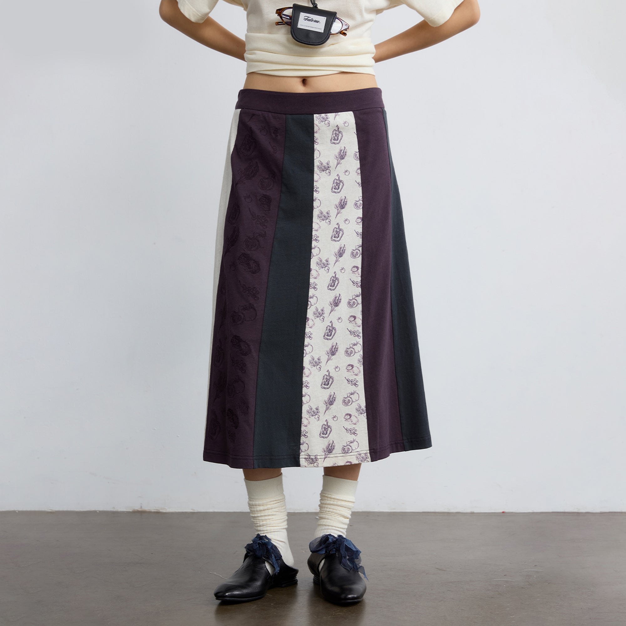 NOESE Spliced Botanical Graphic Midi Skirt