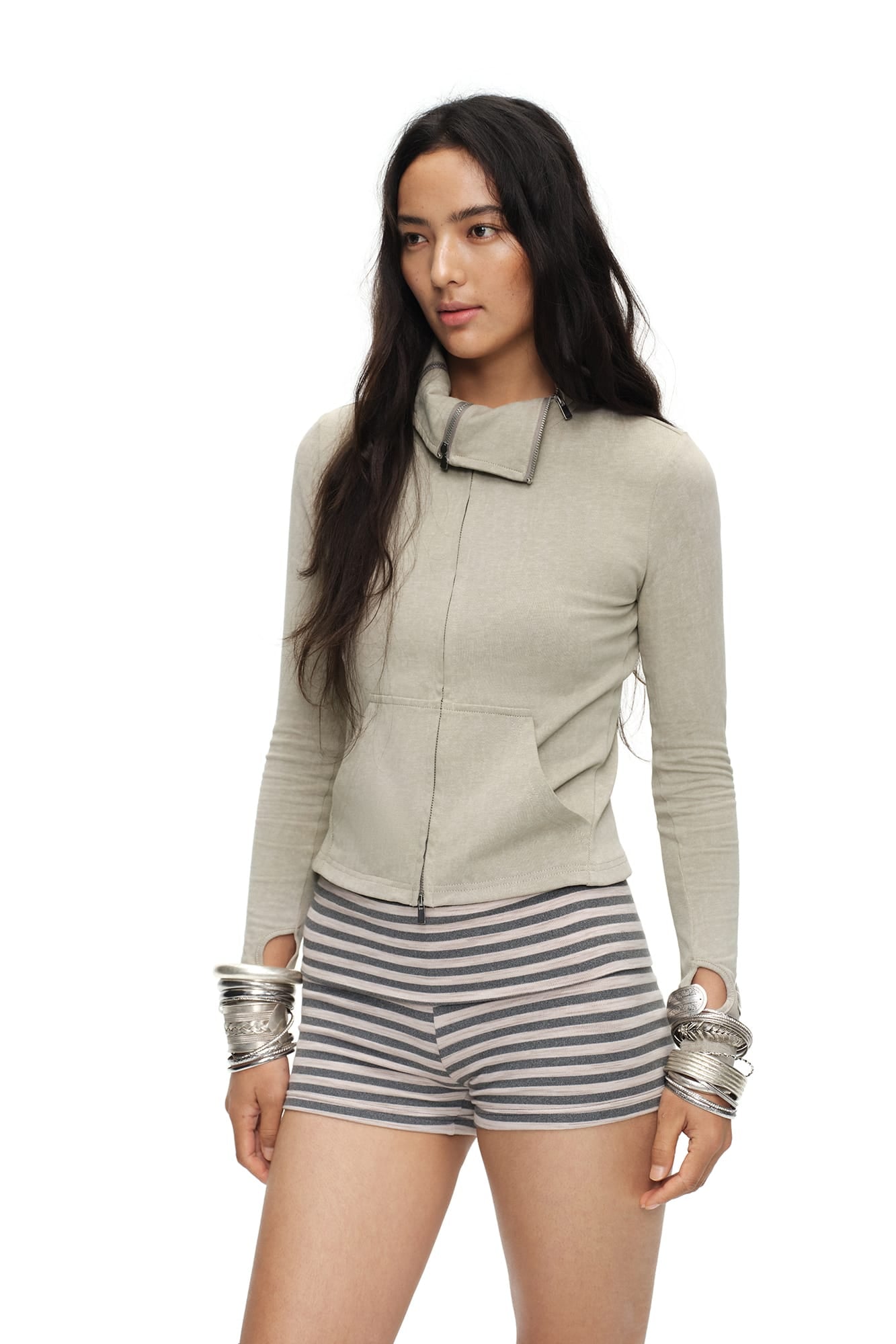 OINIMI Deconstructed Triple-Zip Funnel-Neck Jacket