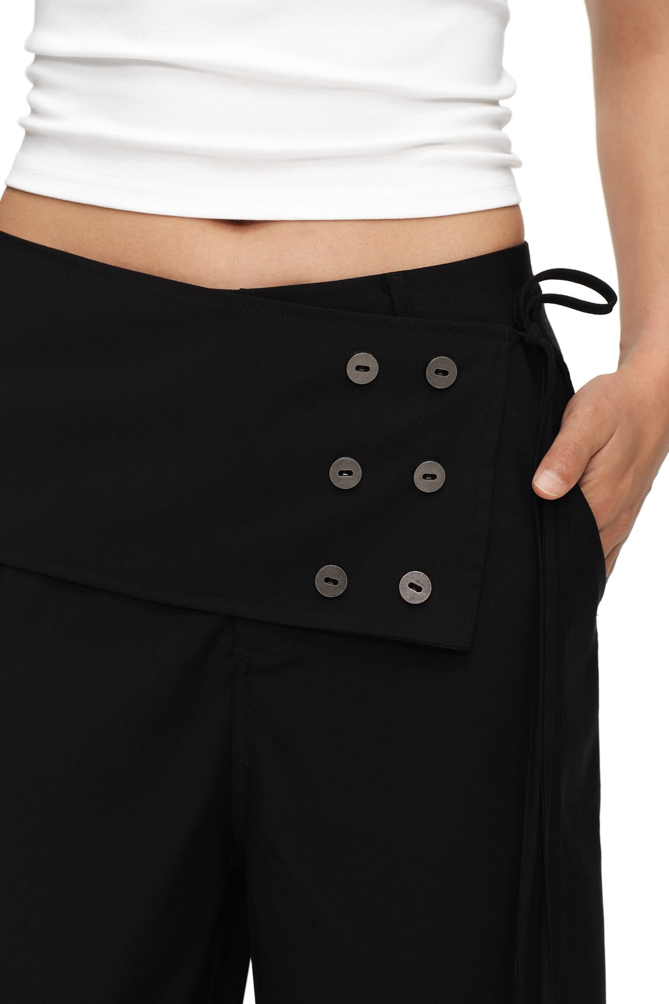 OINIMI Detachable Buttoned Wrap-Front Wide-Leg Pants