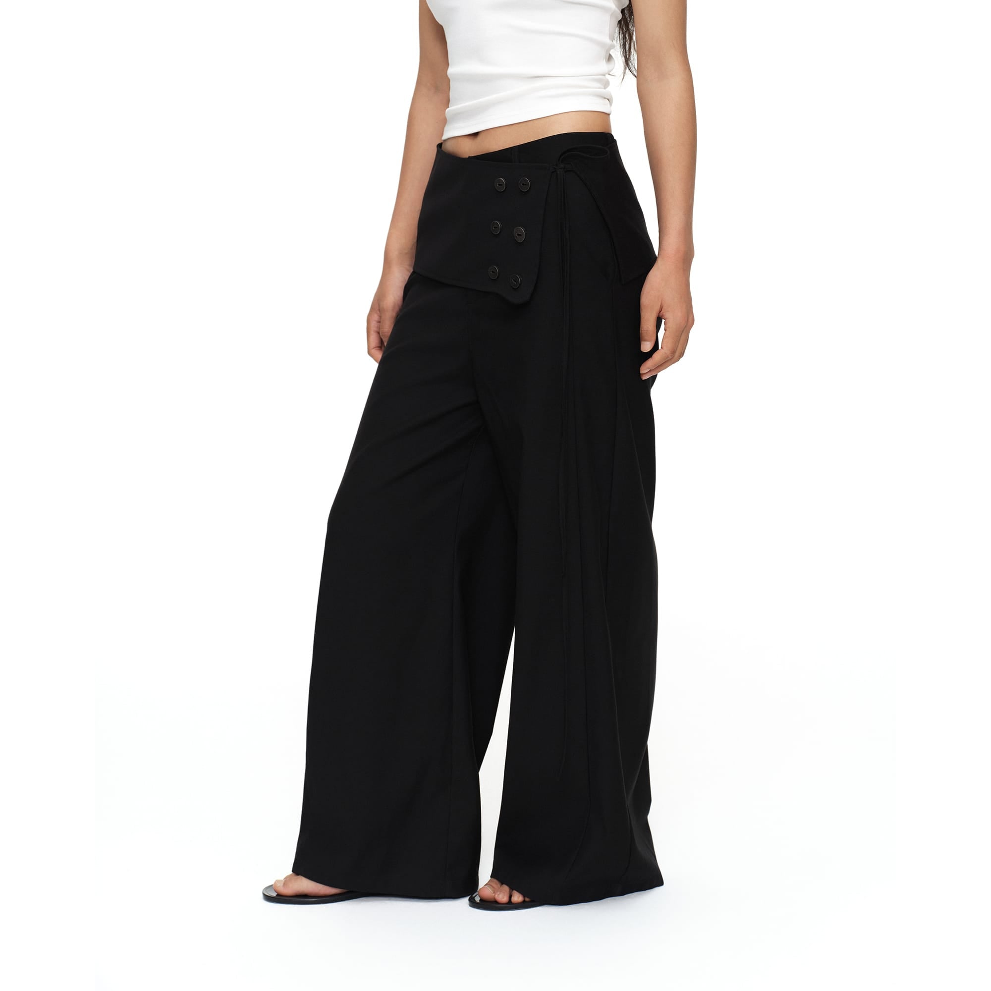 OINIMI Detachable Buttoned Wrap-Front Wide-Leg Pants