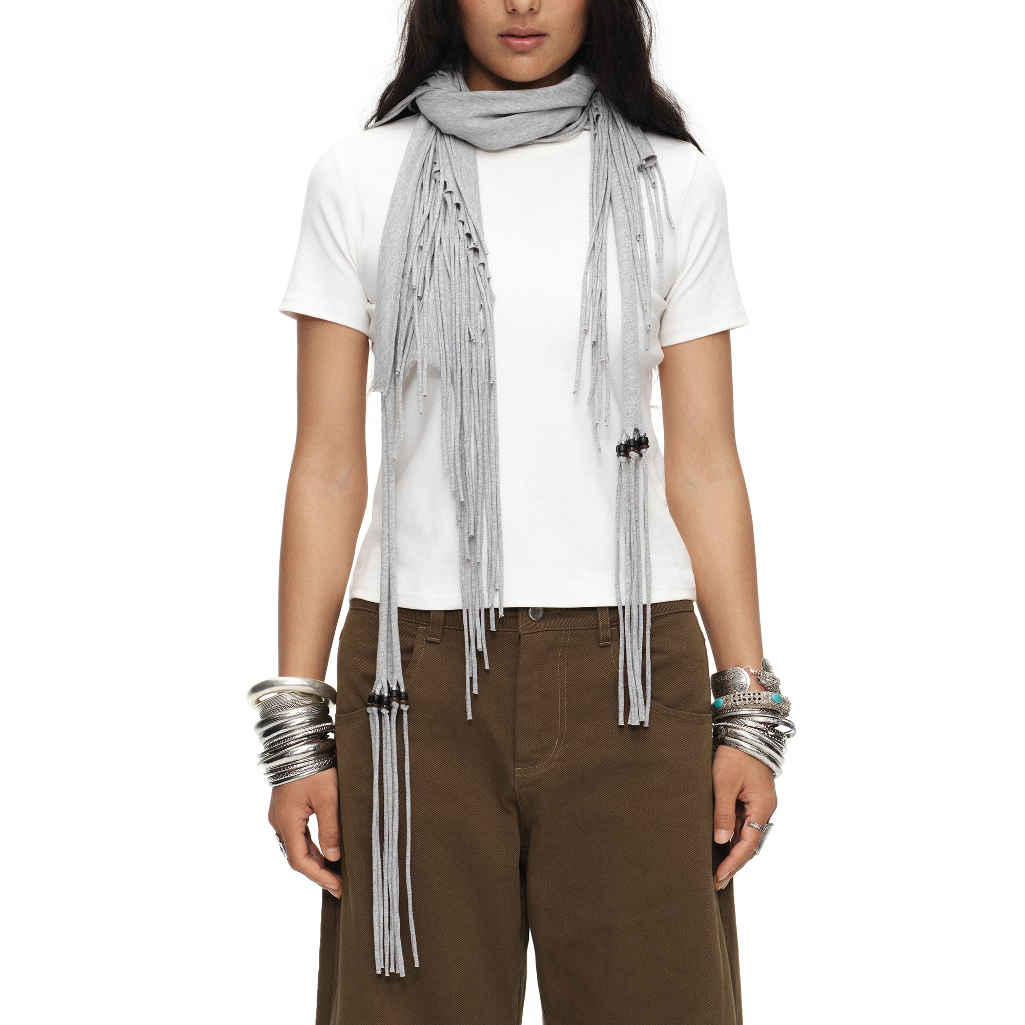 OINIMI Draped Beaded Fringe Multiway Scarf